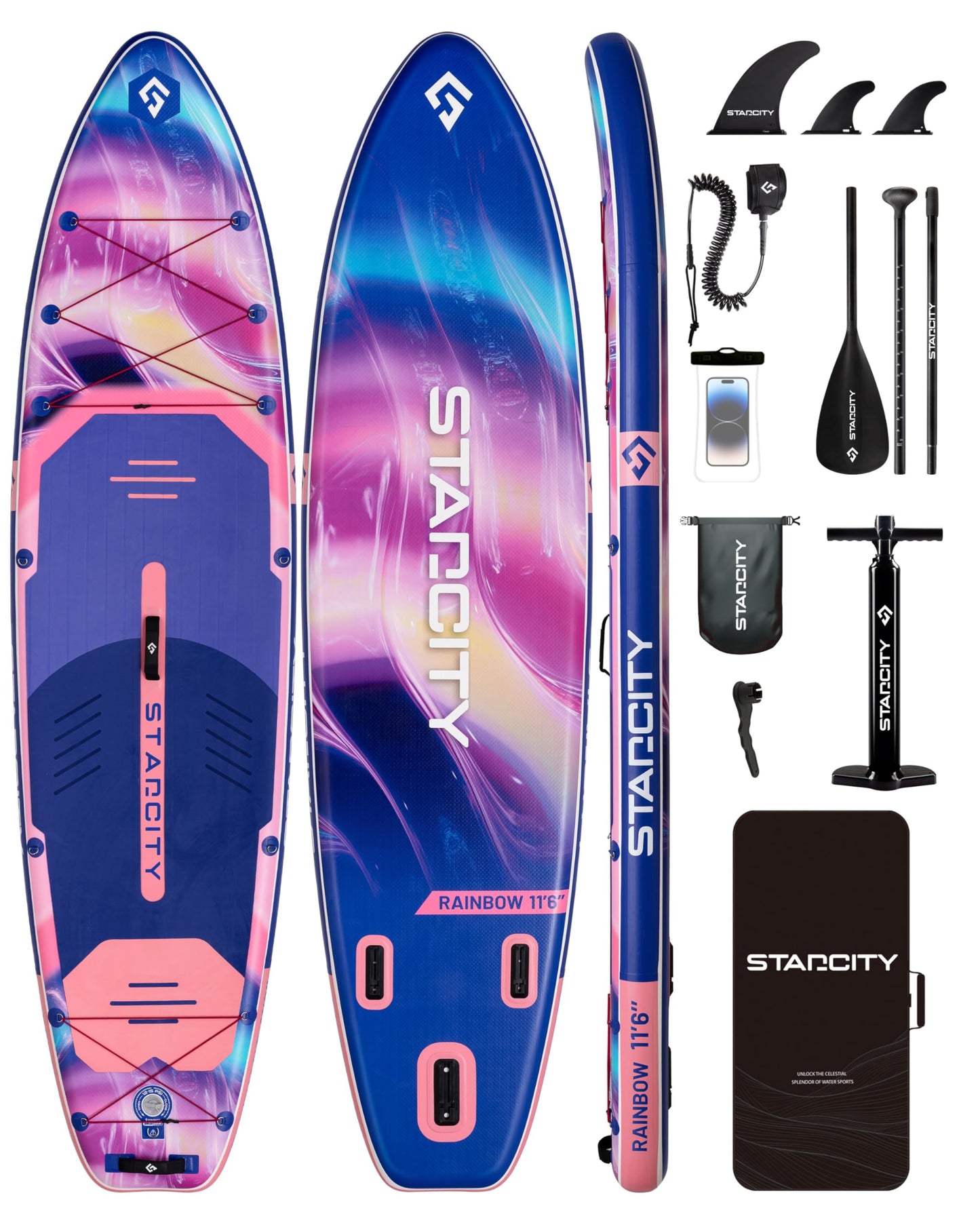 Starcity Inflatable Stand Up Paddleboard for Lake Ocean Touring Family Friendly Beginners Extra Wide High Load Design Responsive Tracking 11'6"×35"×6" 450 Pound Capacity W/Complete Accessories