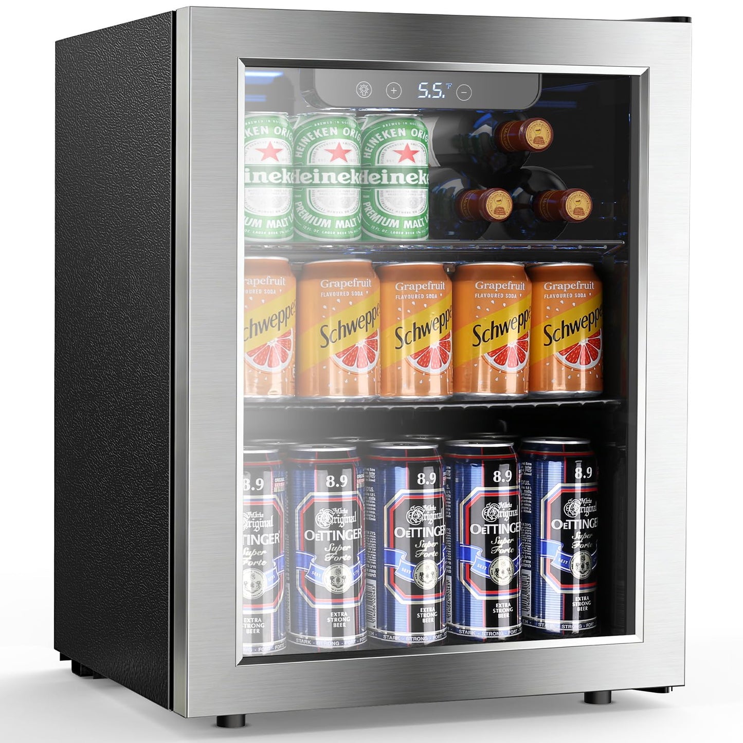 Electactic 68 Cans Beverage Refrigerator Cooler,1.7 cu.ft Mini Fridge with Seamless Stainless Steel & Glass Door for Beer, Soda,Wine, Digital Temperature Control for Home Office Bar