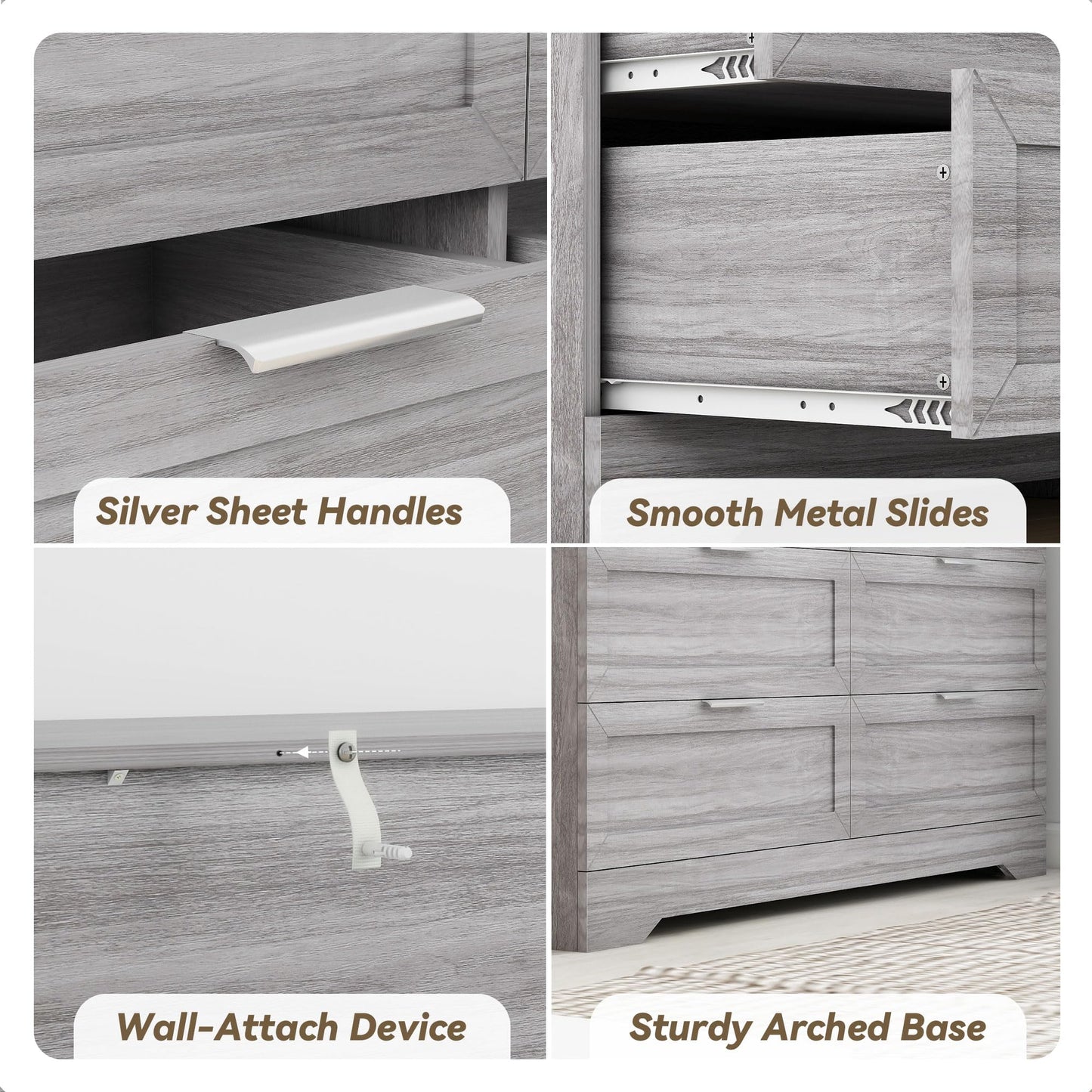 FTZxHKLX Modern 6-Drawer Dresser for Bedroom, Dresser Chest of Drawer with Large Drawers & Silver Handles, Wooden Dressers Drawers Storage Unit for Bedroom, Living Room, Closet (Wash Grey)