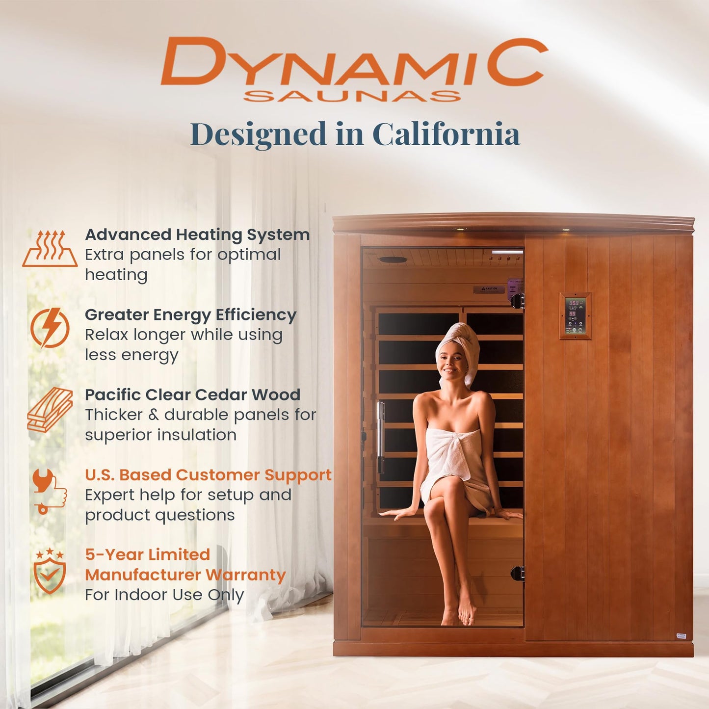 DYNAMIC SAUNAS Madrid Elite 3-Person Ultra Low EMF FAR Infrared Sauna with Red Light Therapy & Bluetooth Speakers | Personal Indoor Dry Heat Sauna for Home & Gym – Made from Canadian Hemlock
