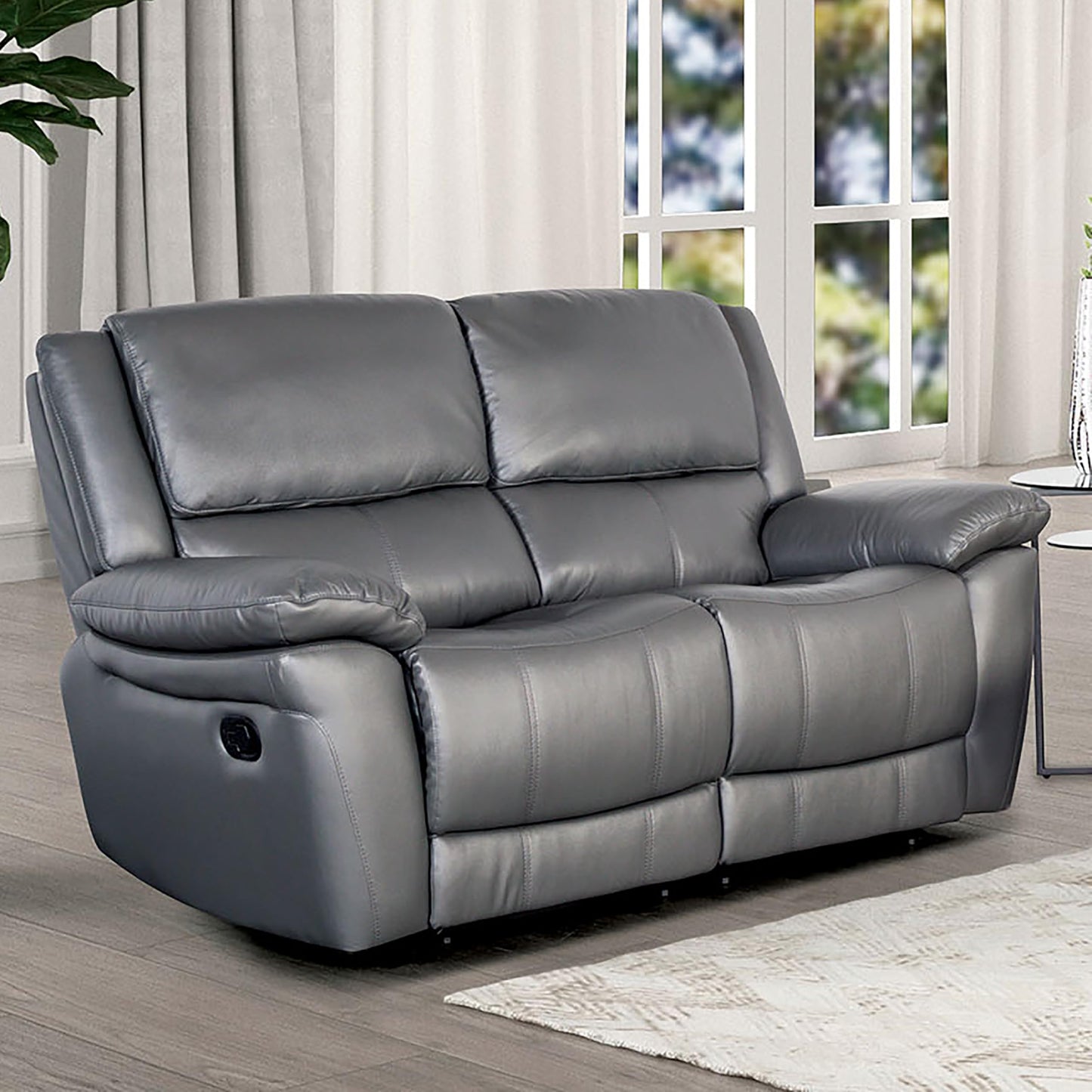 Furniture of America Sorin Modern Leather Recliner Loveseat with Pillow Armrests and High Density Foam, Reclining Sofa, Comfortable Couch for Living Room, Office, FSC Certified, Dark Gray