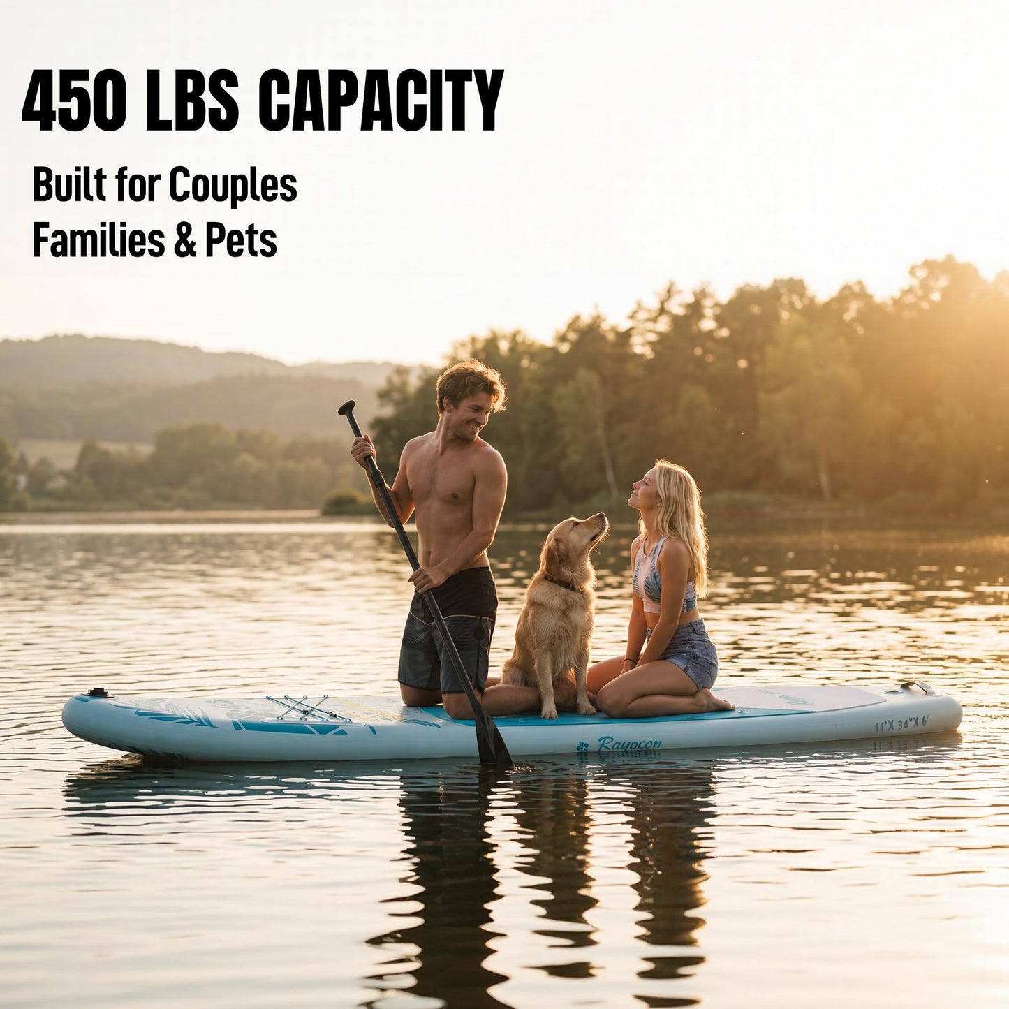 Inflatable Stand Up Paddle Board 11'×34" Extra Wide SUP, Ultra-Stable for Adults & Dog, 450lbs, Dual Chamber Pump, Fiberglass Paddle, Military Grade Dual Layer, Sea Turtle Guardian Design