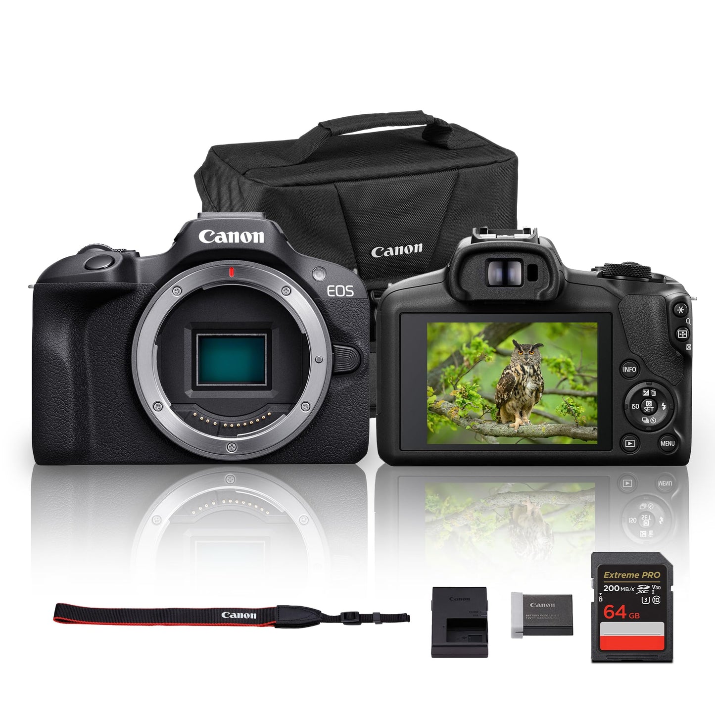 Canon R100 Mirrorless Camera Body Only | 24.1 MP APS‑C Sensor, Dual Pixel CMOS AF, DIGIC 8 Processor (6052C002) + Canon Shoulder Bag + 64GB Memory Card