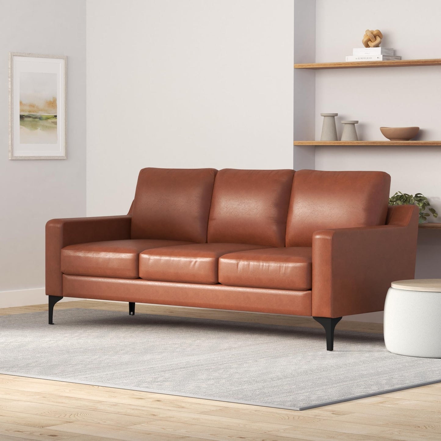 Serta Triton 78" Sofa, Transitional Modern, Dreamcoil Comfort, Metal Legs, Vegan Leather, Brown