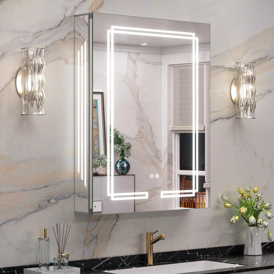 Keonjinn 24 x 32 Inch Medicine Cabinet with Lights, Bathroom LED Medicine Cabinet Mirror, Tempered Glass, UL-Listed, Adjustable Shelves, No Outlets, 3 Color Temperature, Dimmable, Wall Mount Only