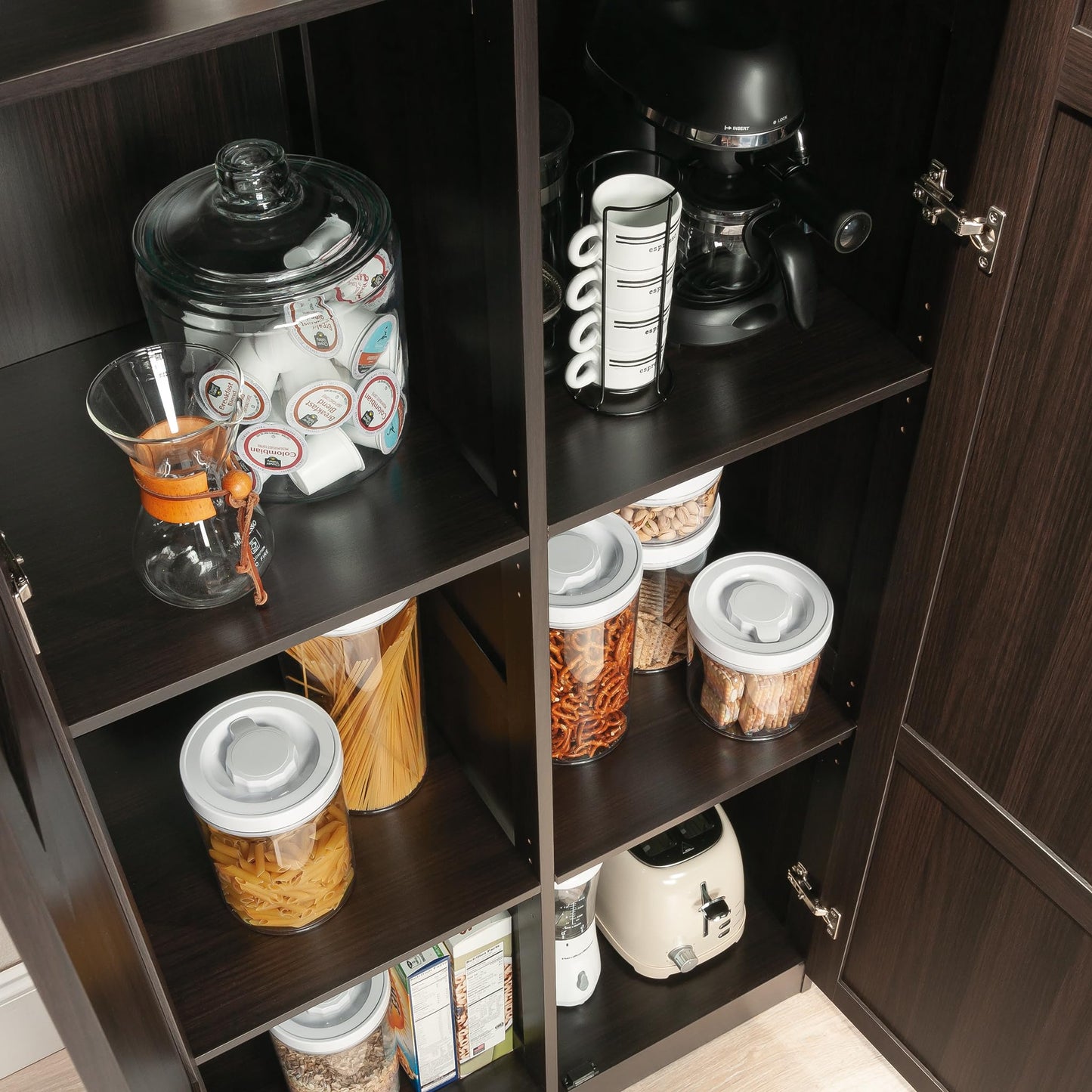 Sauder Storage Cabinet/ Pantry cabinets, 29.61 " x D: 16.02 " x H: 71.50", Cinnamon Cherry finish