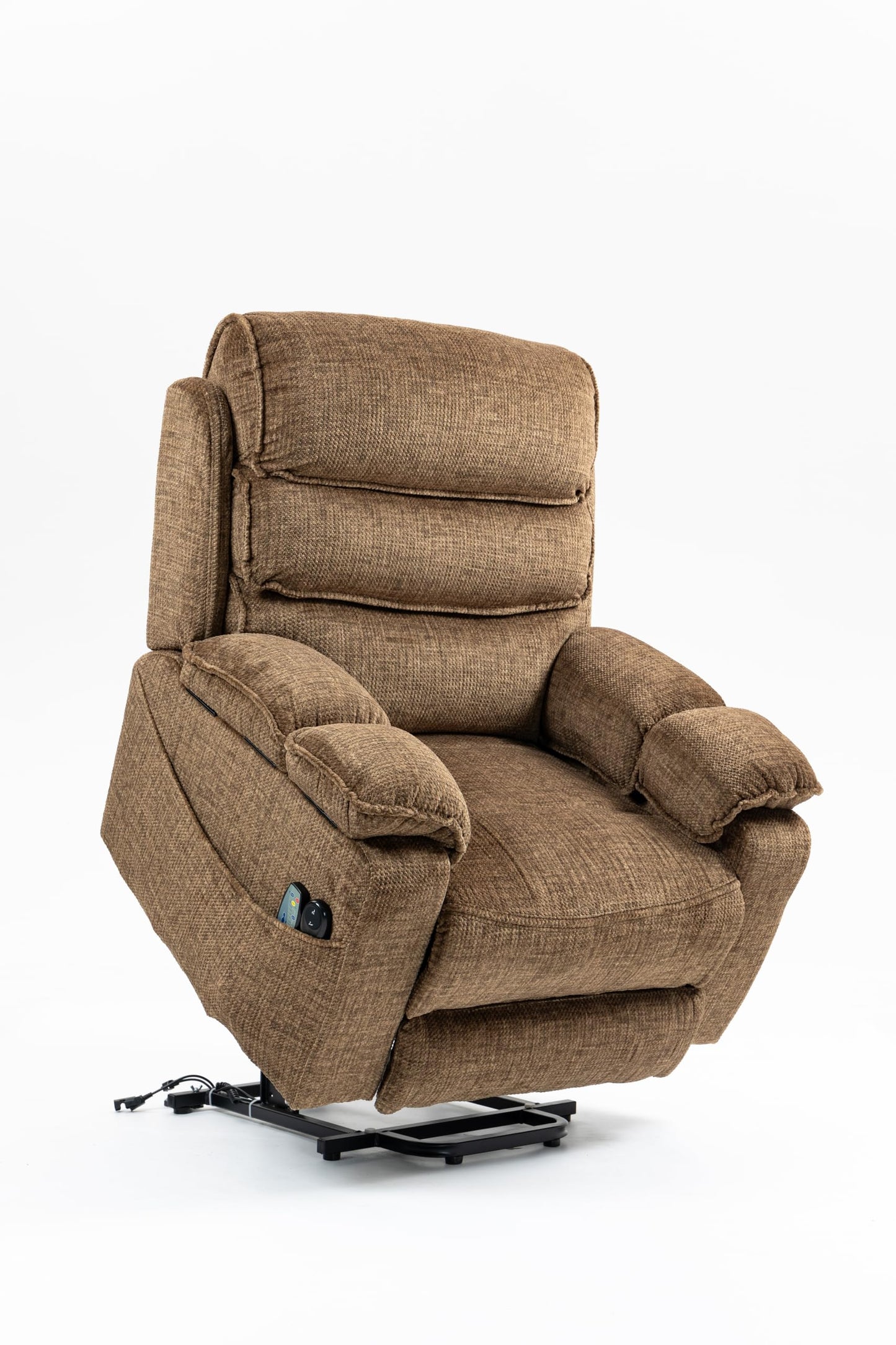 GDFStudio Lay Flat Power Lift Recliner Chair with Heat Massage Dual Motor Infinite Position Recliner USB and Type C Charging Cup Holders for Living Room Bedroom, Brown