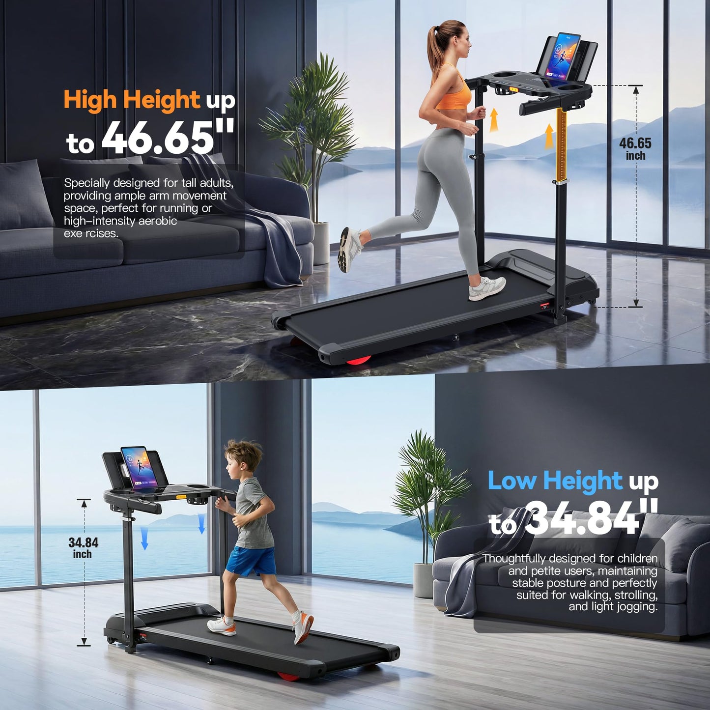ANCHEER 15% Incline Walking Pad Treadmill with Desk Workstation & Adjustable Height, Portable Treadmills for Home 450 lbs Weight Capacity, 3.5HP Quiet Walking Pad with Desk, Installation in 4 Steps
