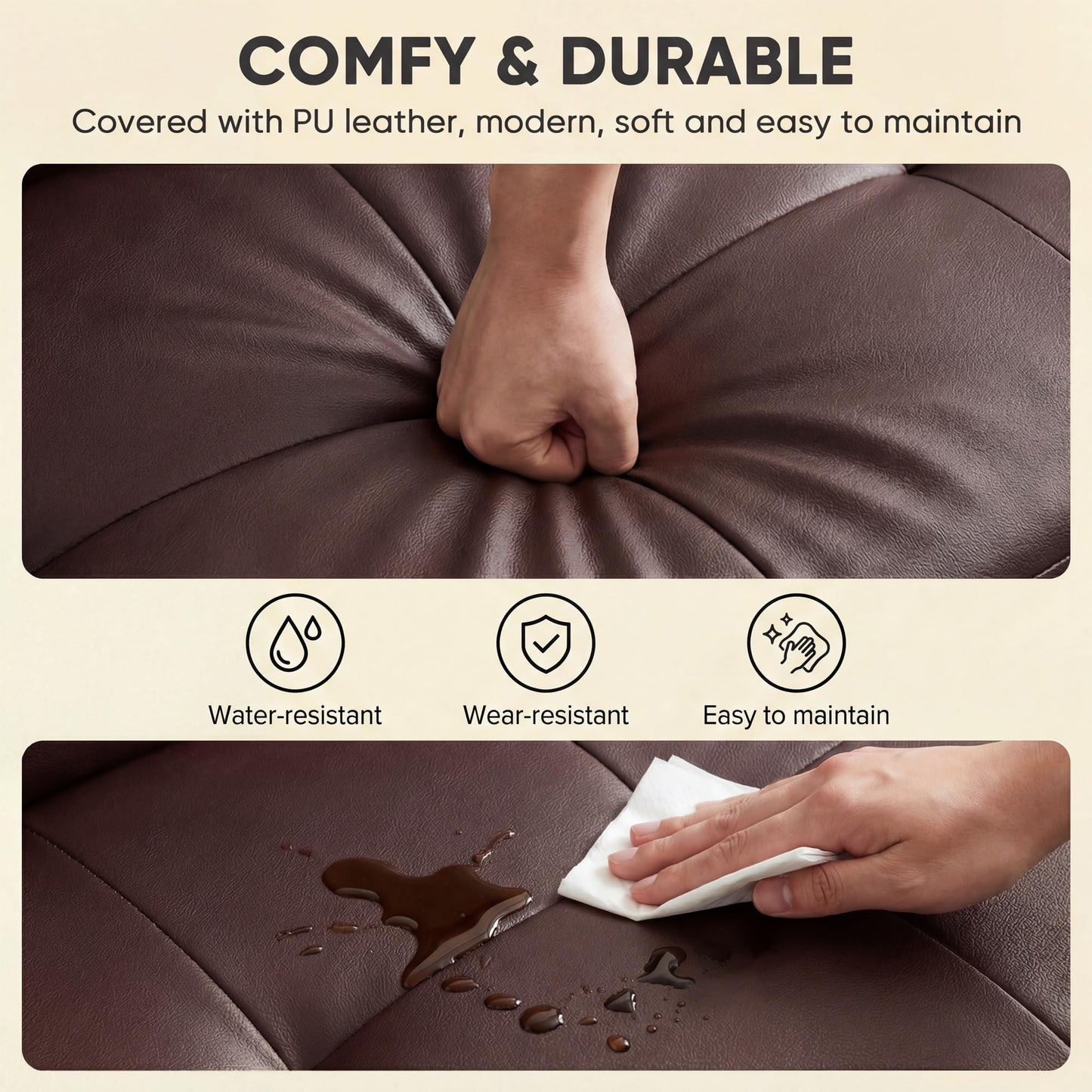 YESHOMY Modern Futon Sofa Bed, Convertible Futon Couch with Adjustable Backrest, Futon Loveseat Sleeper Sofa Bed with Armrest for Living Room, Small Spaces,PU Leather, Brown