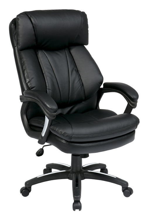 Office Star FL Series Oversized Faux Leather Executive Office Chair with Padded Loop Arms, Adjustable Height, Built-in Lumbar Support, and Tilt Control, Black