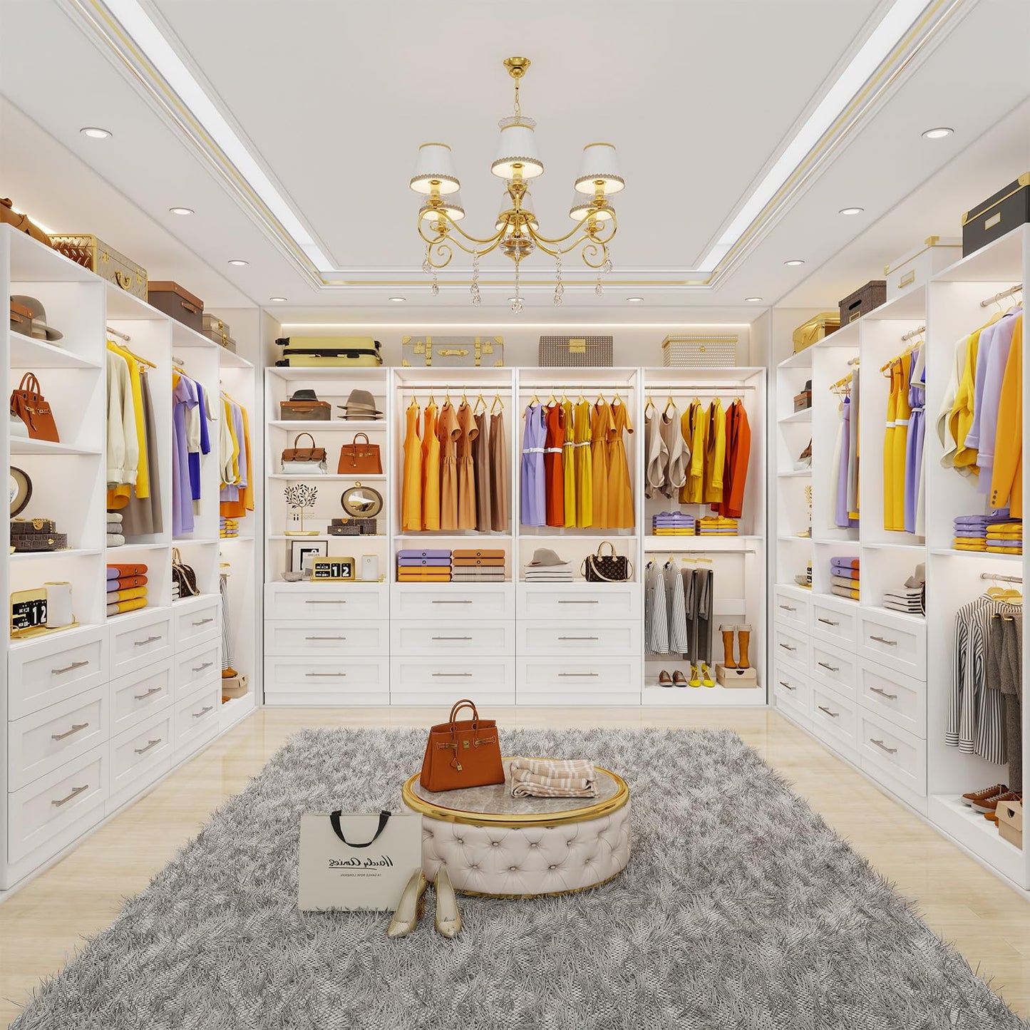 Closet System with 4 Sets, 8-21FT Closet Organizer System with 9 Drawers & 6 Shelves & 8Hanging Rods, Custom L-Shaped Walk in Closet Organizers and Storage System, Modular Closet Shelving System,White
