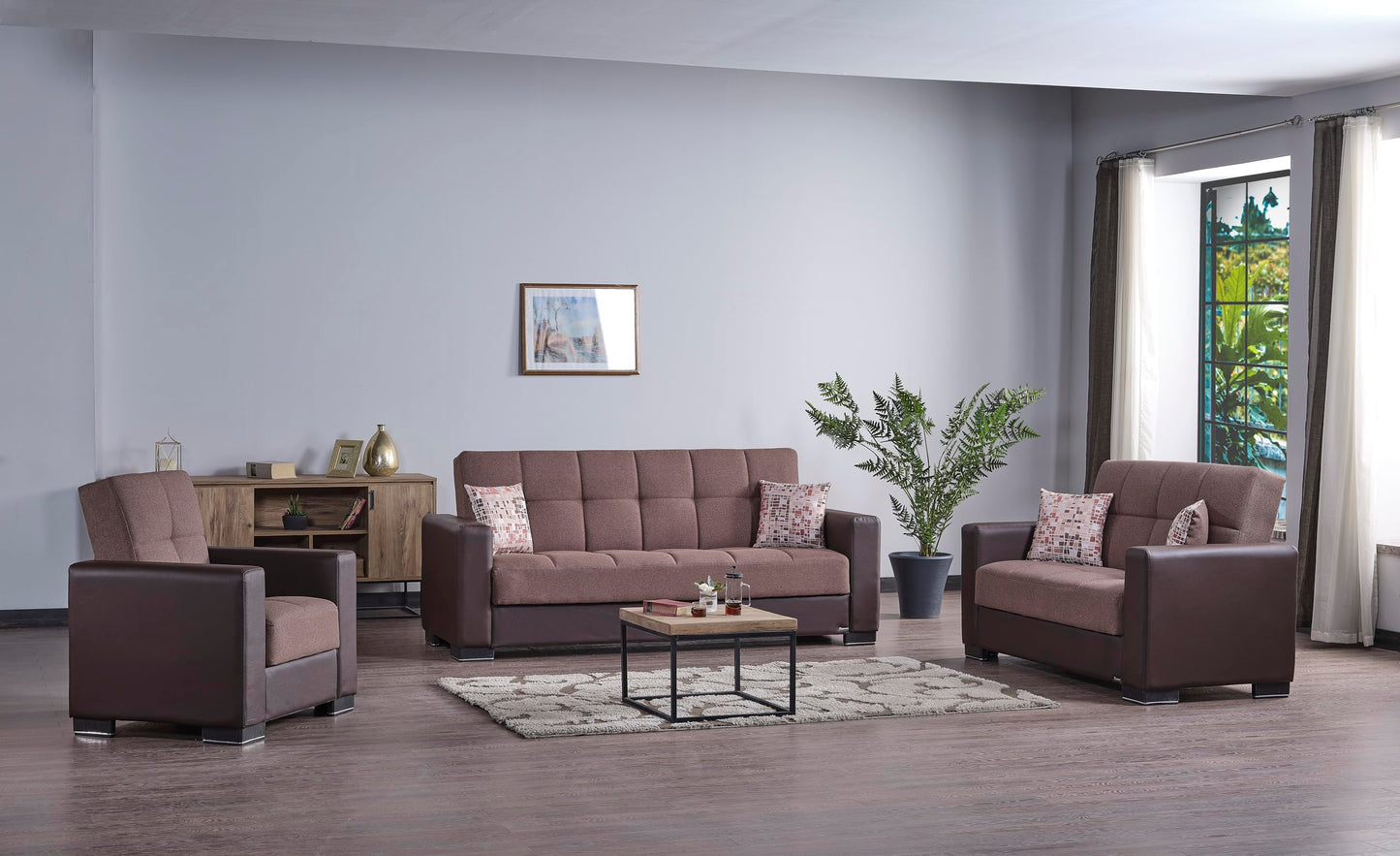 Ottomanson Convertible Sofa Bed Futon Couch with Hidden Storage & Click-Clack Sit-Sleep Conversion – Firm Support Sleeper Sofa for Living Room, Apartment & Guest Room, Brown