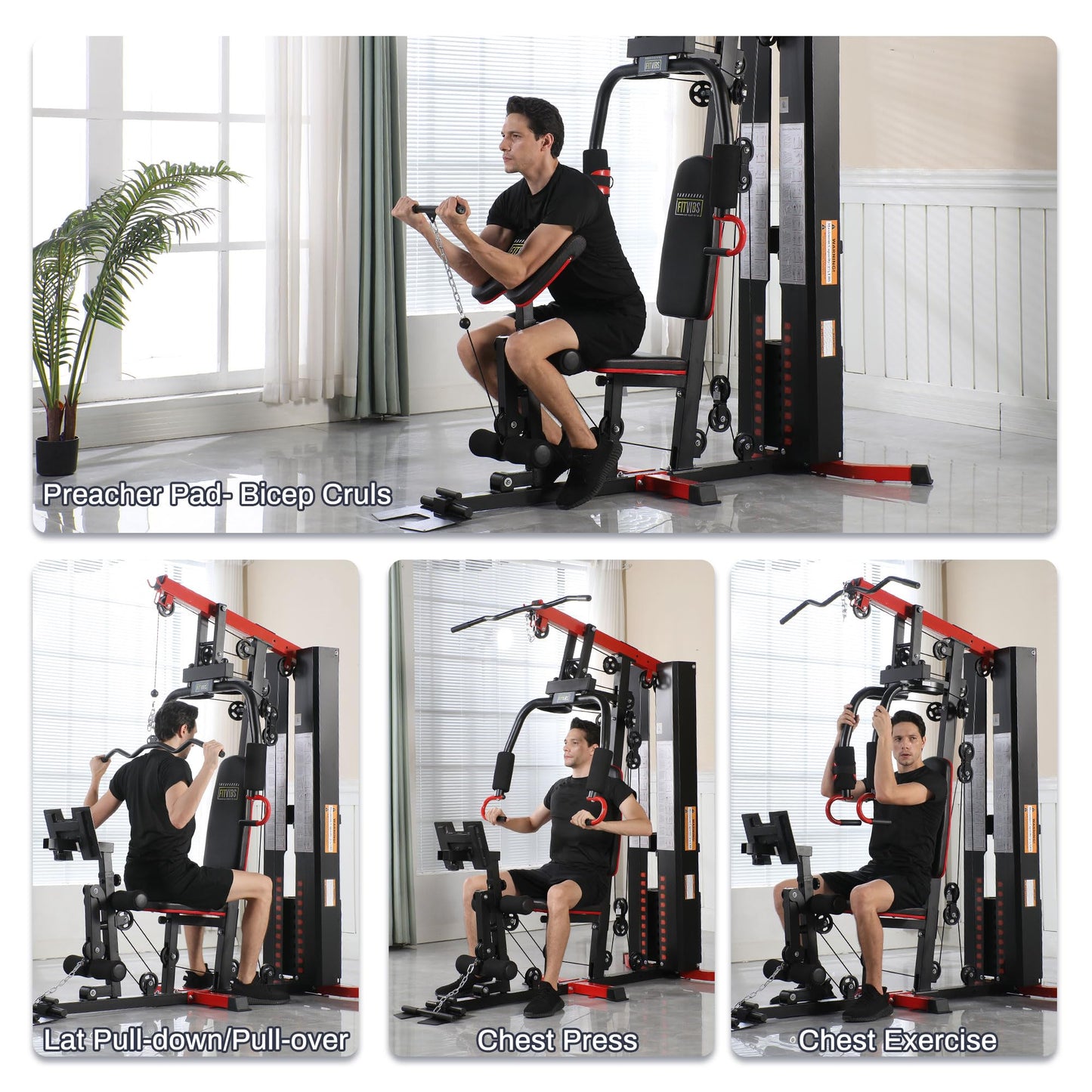 Fitvids Multifunctional Home Gym Equipment with 160 lbs Weight Stack, Full Body Workout Weight Machine with Mat, Strength Training Exercise Equipment with Pulley System & Leg Press, All-in-One Workout