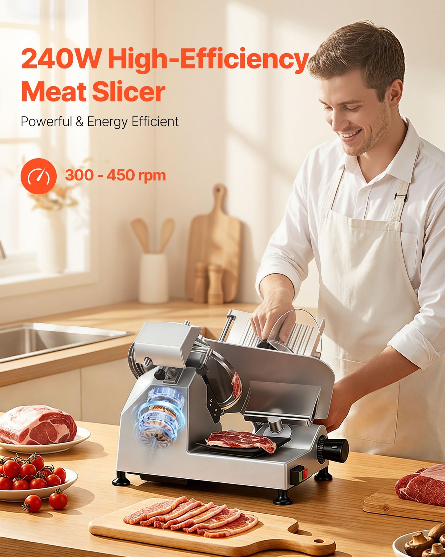 VEVOR Commercial Meat Slicer, 10 inch Electric Food Slicer, 240W Frozen Meat Deli Slicer, Premium Chromium-plated Steel Blade Semi-Auto Meat Slicer For Commercial and Home use