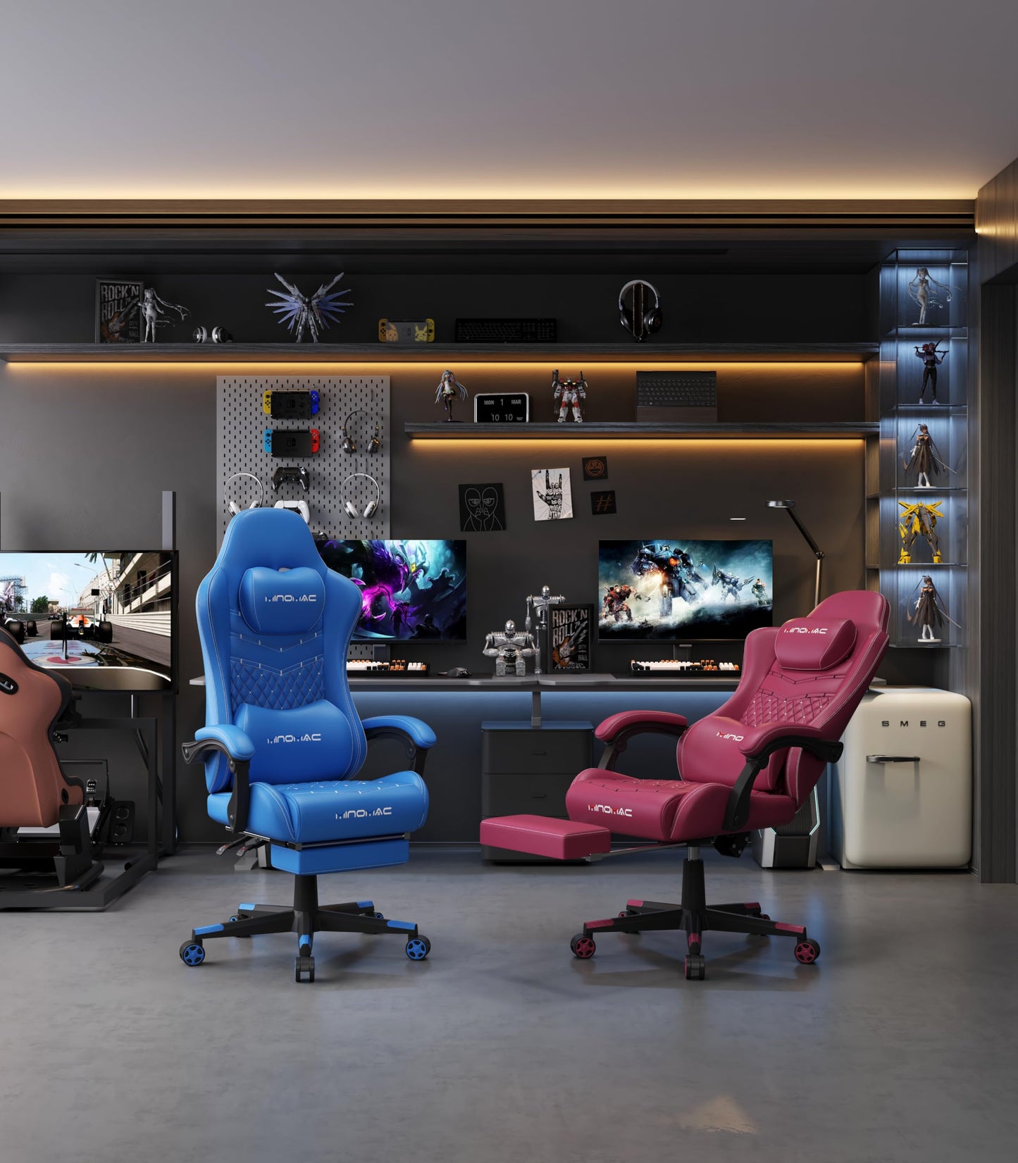 MINOMAC Gaming Chair, 400 lbs Adult Chair, High Back Computer Chair with Footrest and Linked Armrests, Office Video Game Chair with Lumbar Support (Blue)