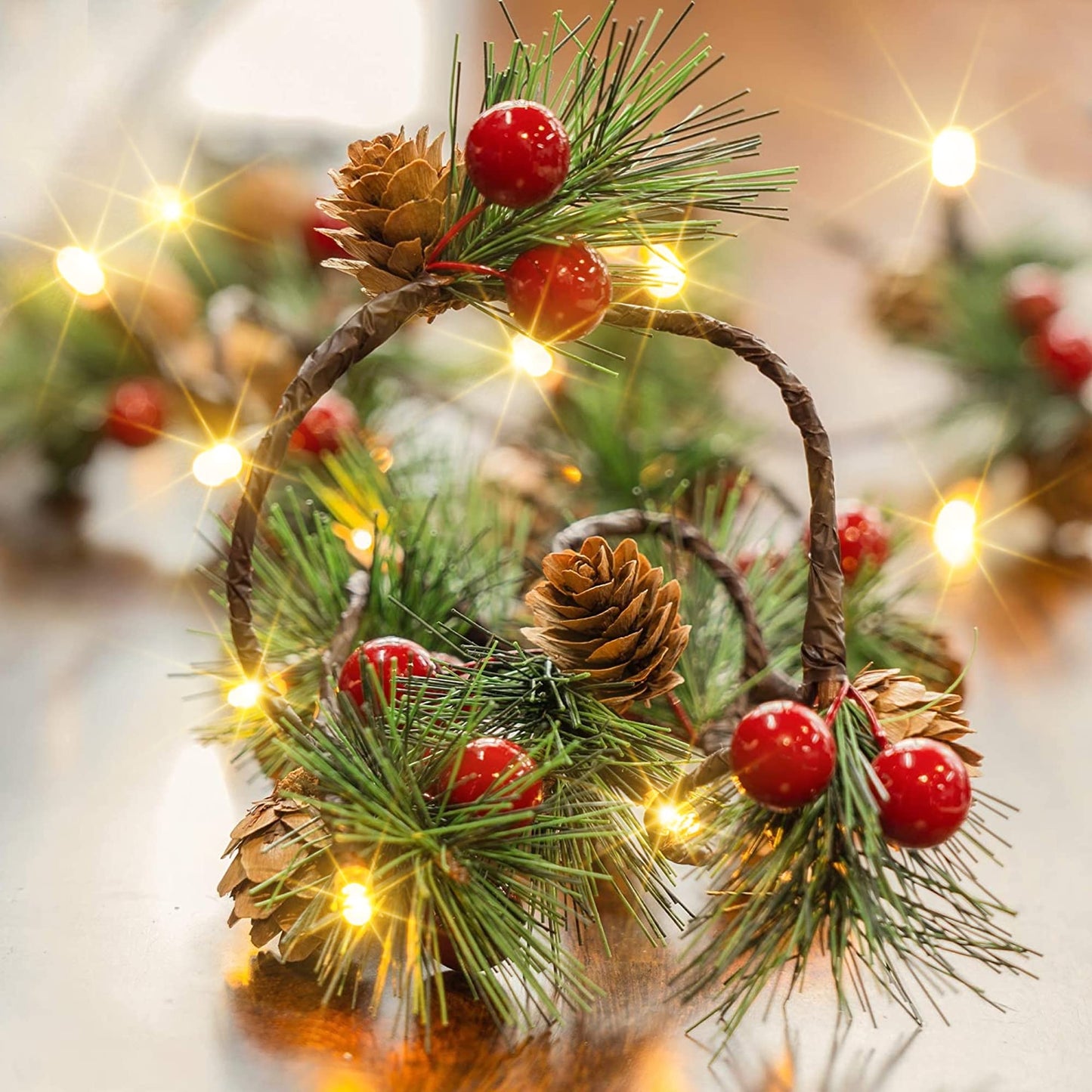 Dazzle Bright Pine Cone Christmas String Lights, 20 LED, 6.5FT, Battery Operated, Indoor/Outdoor, White, Model W-YY-SGD