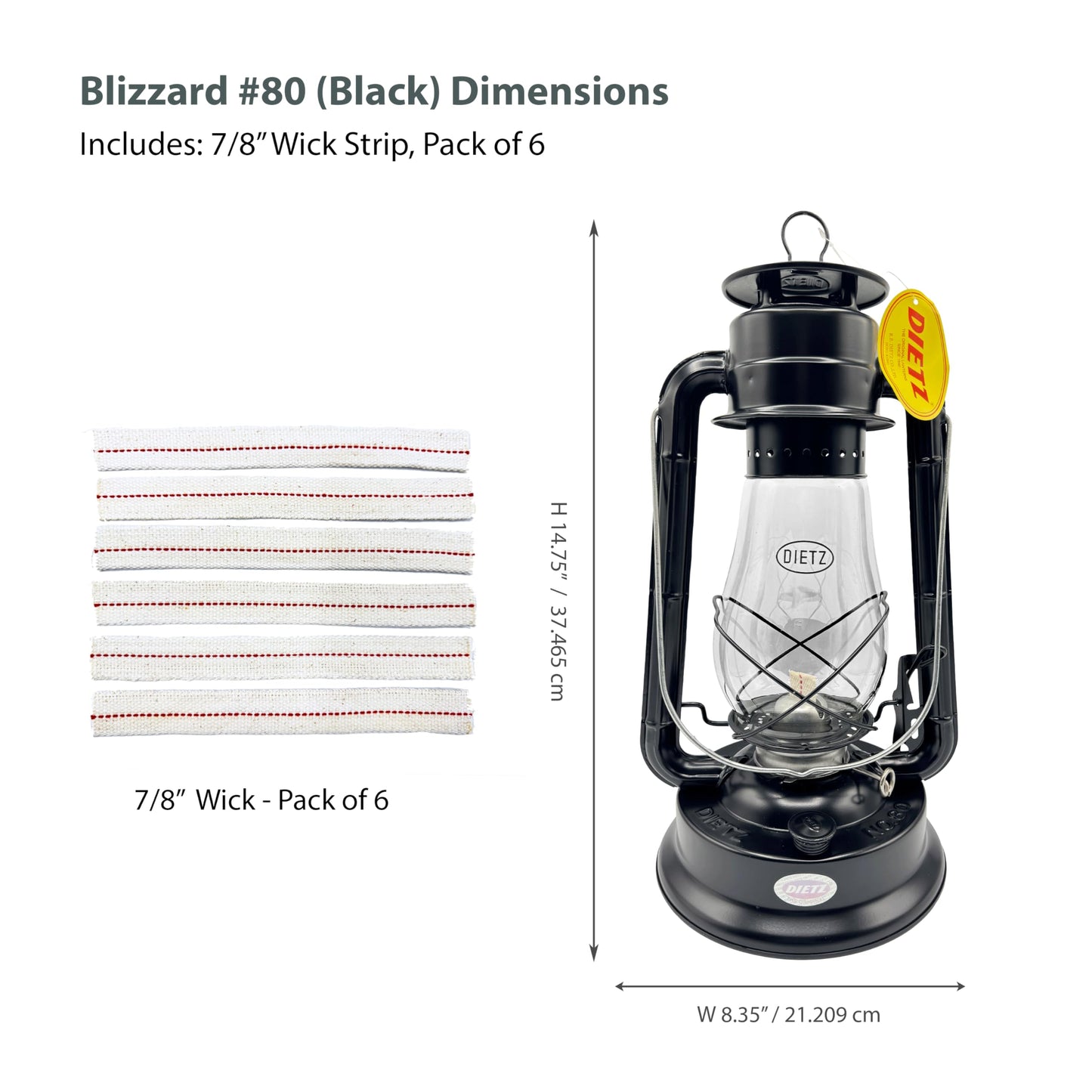LIGHT OF MINE Blizzard Oil Lantern, Model PARE-CHIMN, Black, Borosilicate Glass, Includes 7/8in Replacement Wick Strips