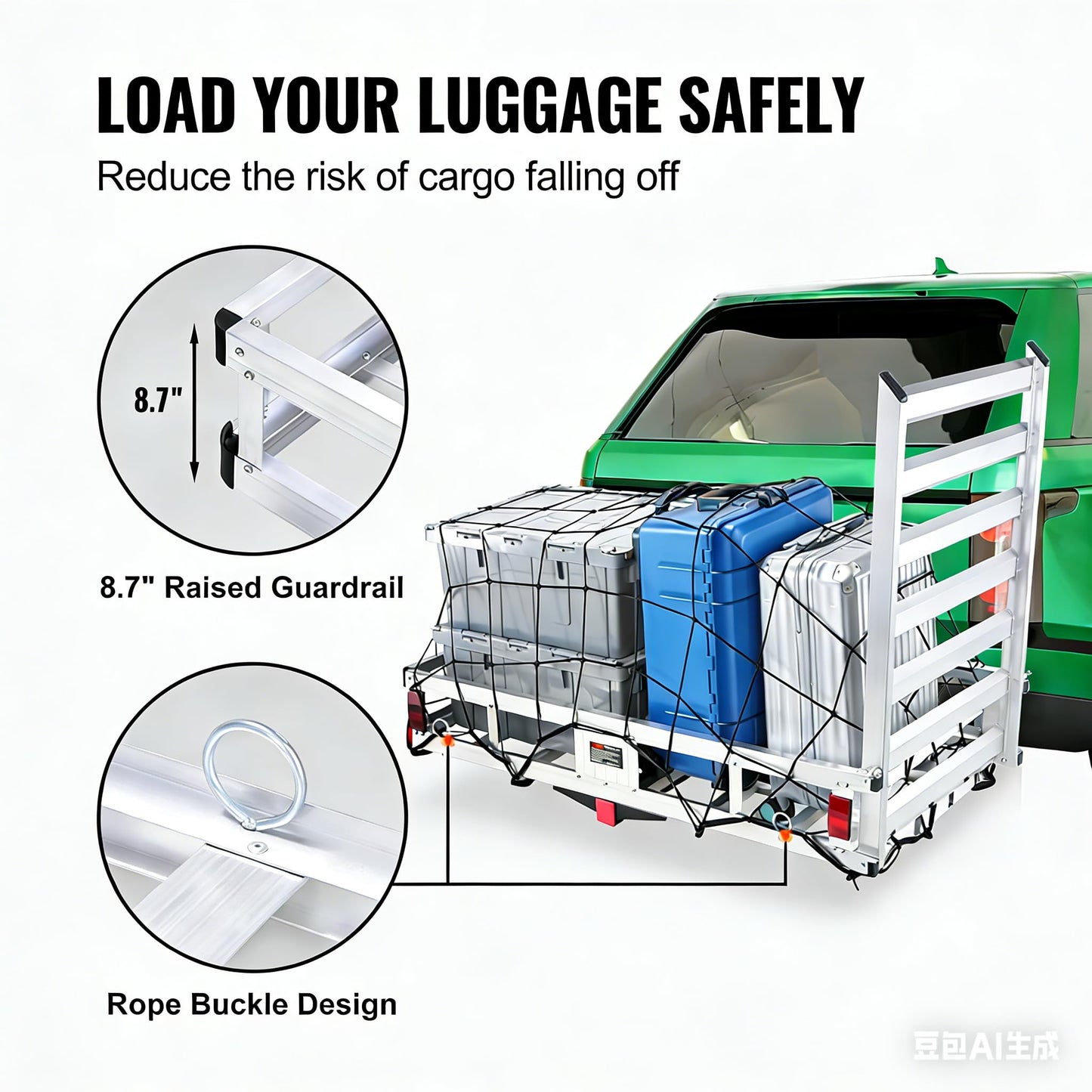 LOEZORA 500LB Hitch Cargo Carrier with Folding Ramp, 50 x 29.5 Inch Aluminum Cargo Basket, Heavy Duty Trailer Hitch Mounted Rack for 2" Receiver, SUV Truck Van