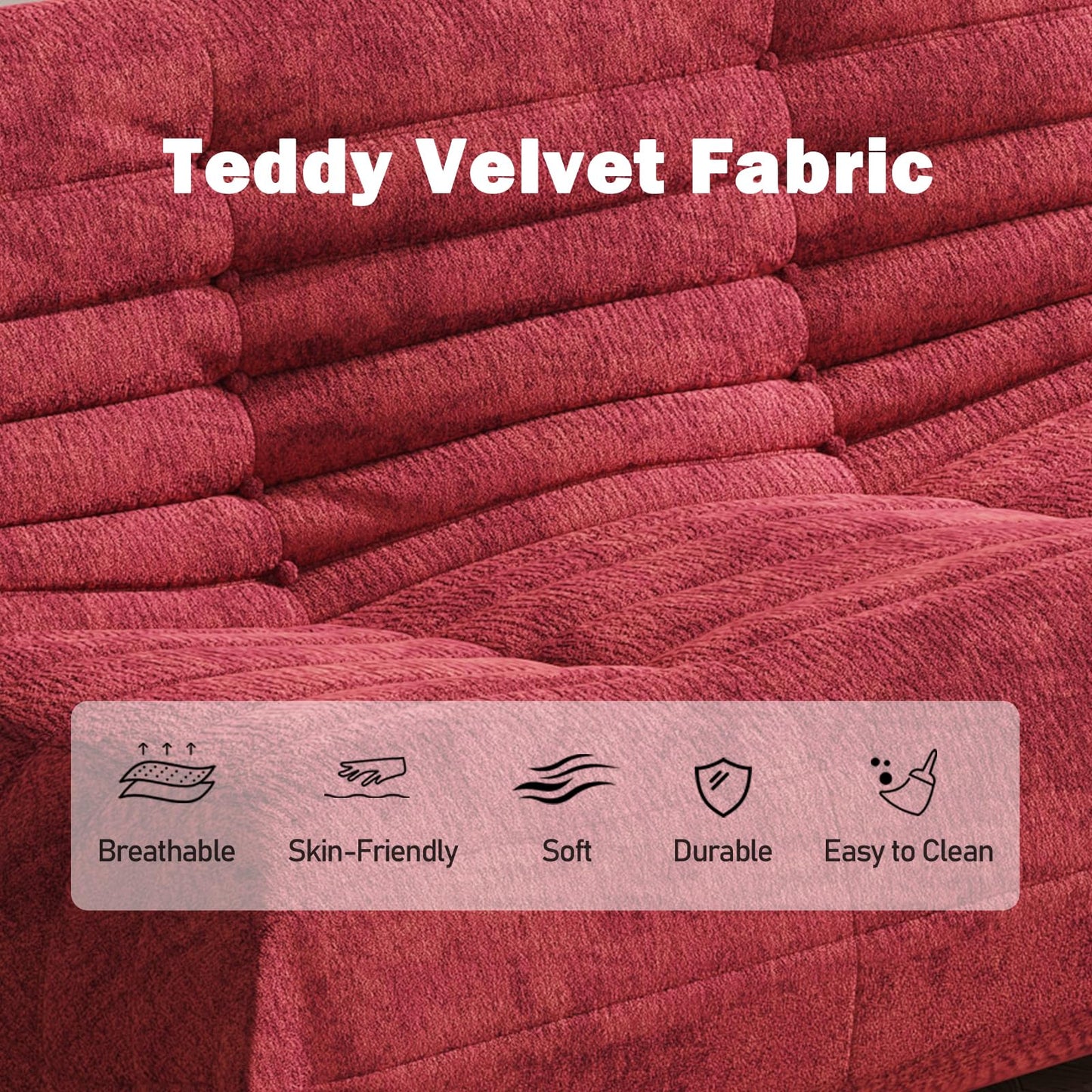 YVDNHP Bean Bag Chair, Loveseat Fireside Chair Bean Bag Sofa Large Bean Bag Chair for Adults, 2 Seater Bean Bag Chairs for Teens with High Density Comfortable Foam, Bean Bag for Living Room (Red)