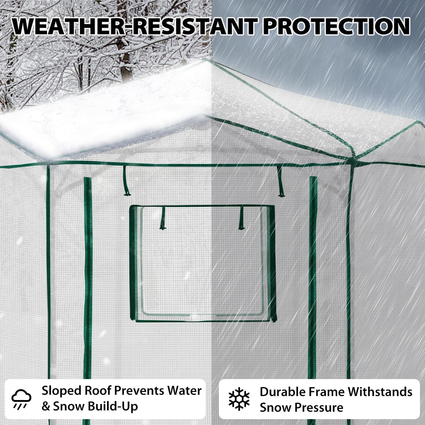 EAGLE PEAK 6.6x6.6 Portable Walk in Greenhouse, Pop Up Indoor Outdoor Greenhouse, Green House Kit with Zippered Roll-Up Doors and Windows, Hexagon Design, PE Cover, Clear/White