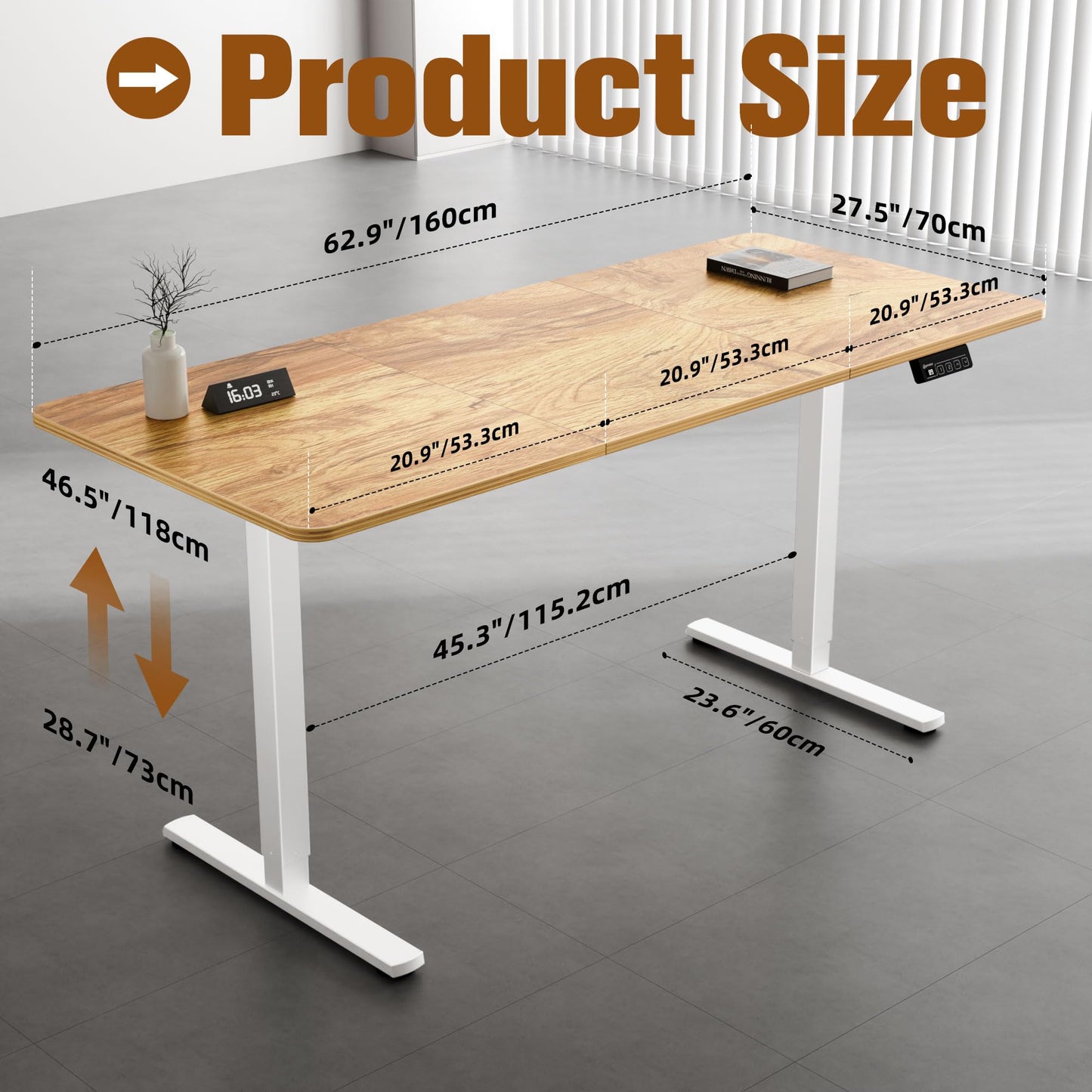 ERGOMAKER 63" Electric Standing Desk, Adjustable Height, Sit Stand Up Desk for Home Office & Computer Workstations, Memory Controller, Light Rustic Brown