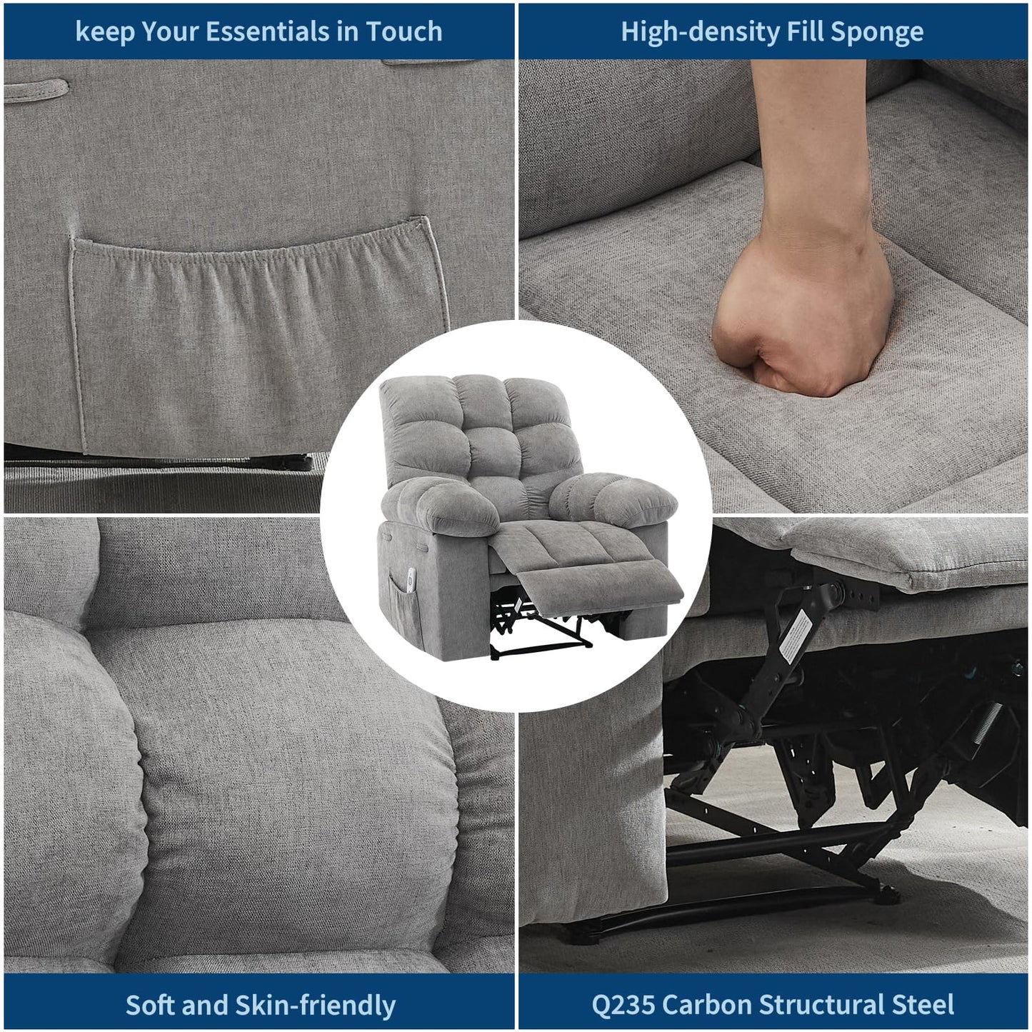 21.4'' Wide Recliner Chair,Massage & Heat Recliner Chair for Adults,Home Theater Seating with Lumbar Support,Ergonomic Breathable Fabric Nursery Rocking Chairs for Living Room