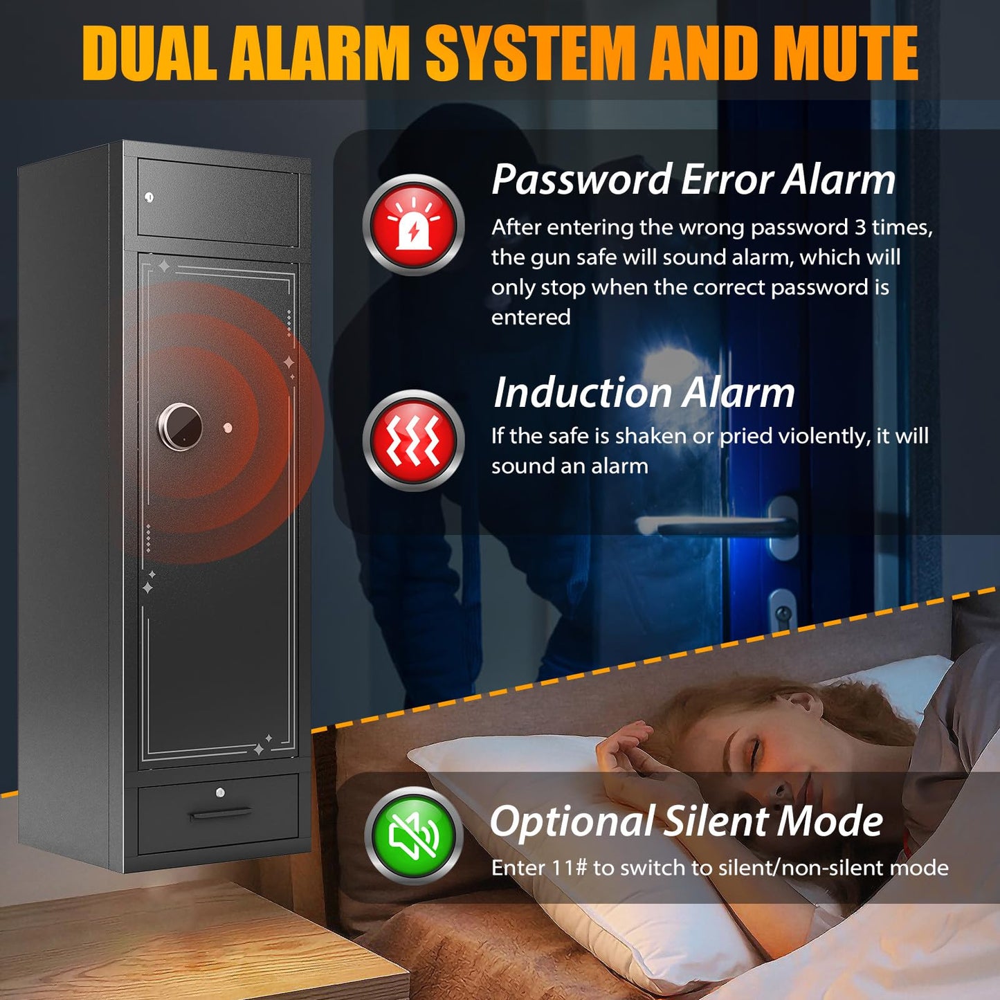 Zevemomo 10-12 Gun Safes, Gun Safe for Rifles and Pistols Safe for Home, Quick & Easy Access Gun Cabinets for Rifle and Handgun with LED Light & Drawer, Electronic Lock