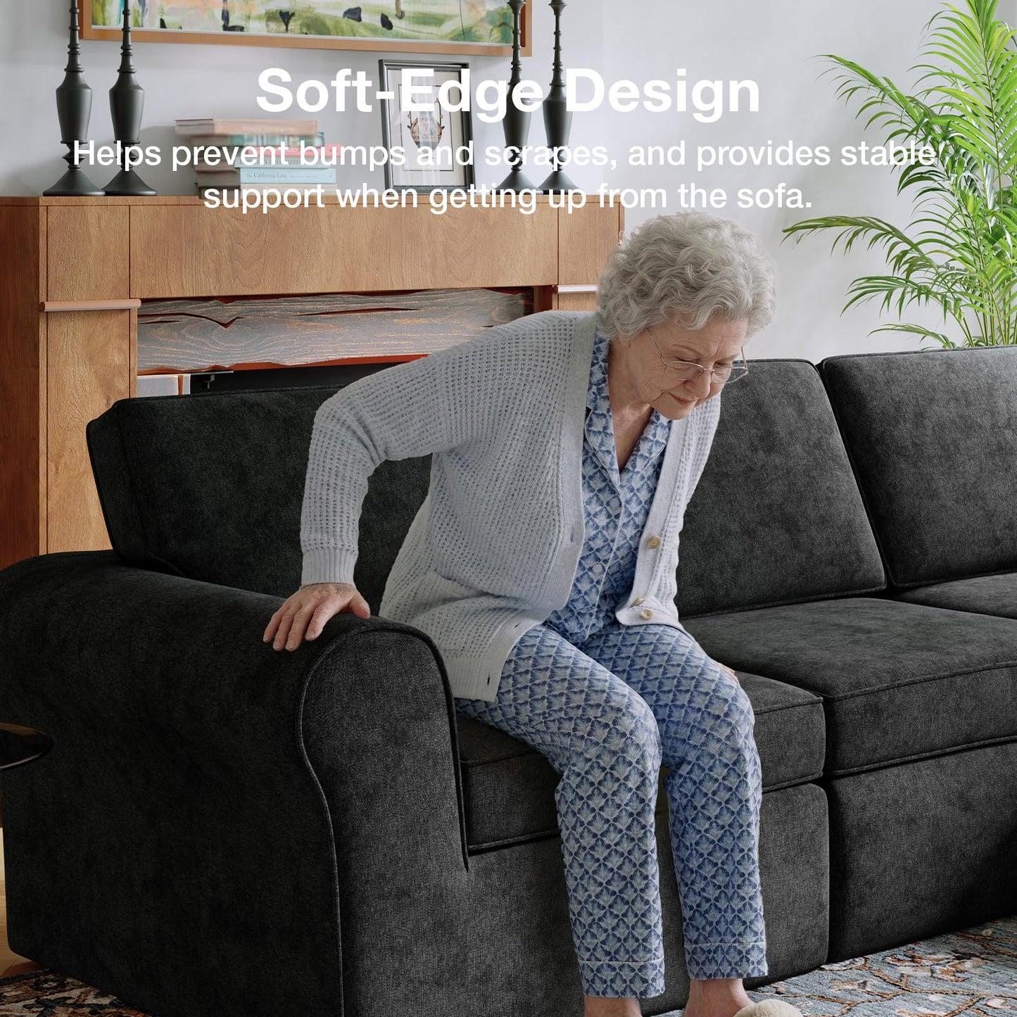 Novilla 138" Modular Sectional Sofa, Modular Sectional Couches for Living Room, Chenille Removable Cover Boneless Couch with Smarts Coil® Support U-Shaped Couch(Dark Grey, 4 Seater + 2 Ottoman)