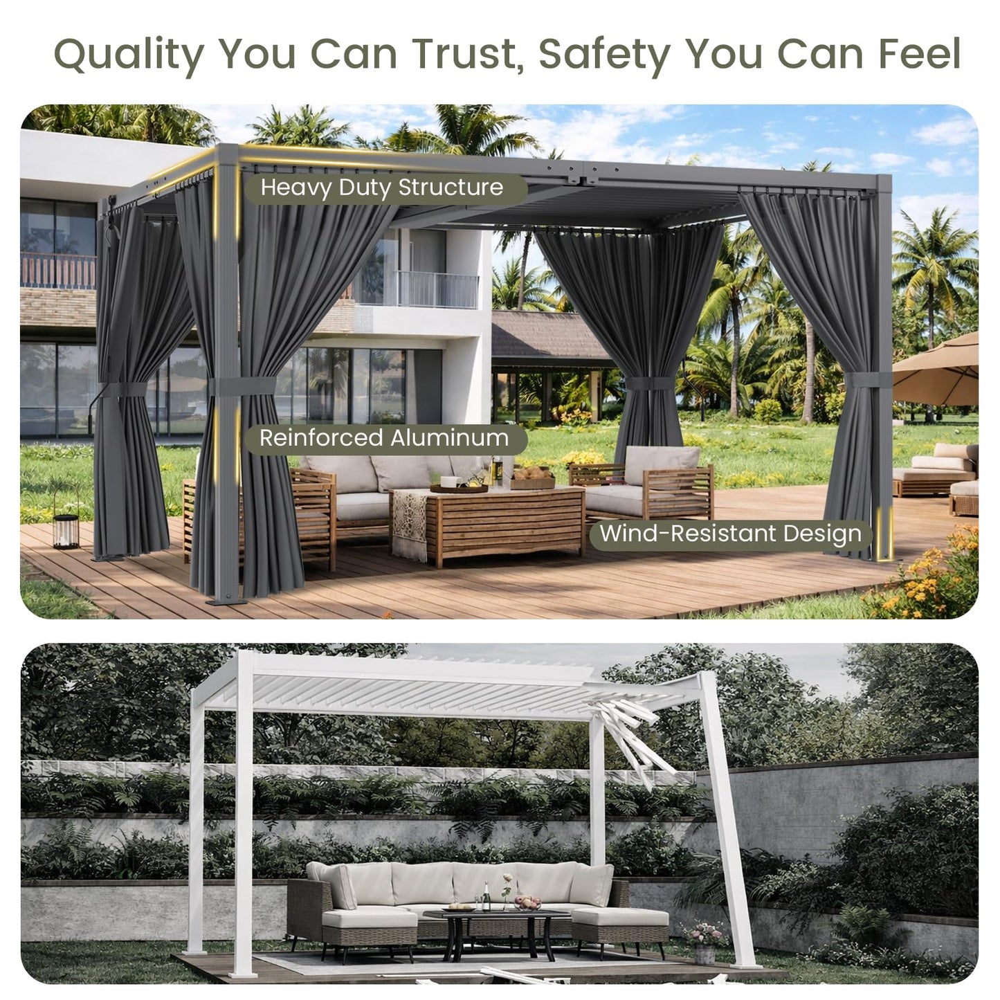 SAILARY Louvered Pergola 12' x 20', Large Outdoor Aluminum Pergola with Reinforced Steel Roof, Heavy-Duty Hardtop Gazebo for Patio Garden, Weatherproof Sun Shade Shelter, Grey