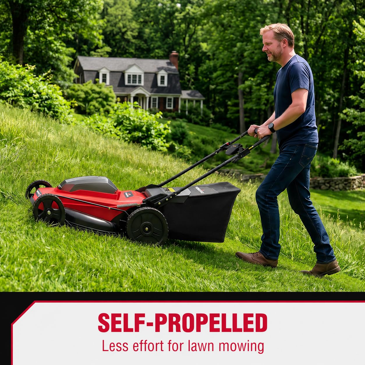 20" Self Propelled Cordless Lawn Mower,40V 2x4.0 Ah Battery Lawn Mower with Dual Battery Slots & Steel Deck, 3-in-1 Walk-Behind Mower (Bagging/Mulching), Space Saving Foldable