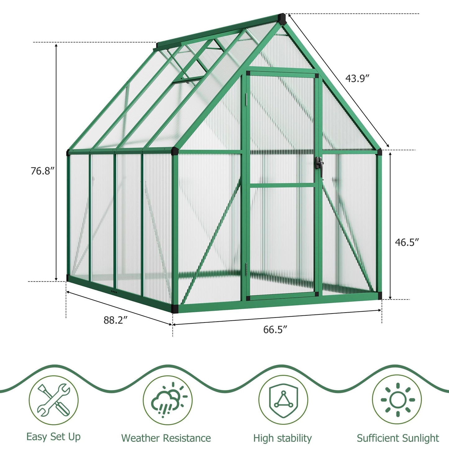 Heavy Duty 6x7 FT Polycarbonate Greenhouse Kit, Reinforced Frame, Lockable Door, UV Protection, Roof Vent, All Weather Small Walk-in Green House for Outdoors, Garden or Patio