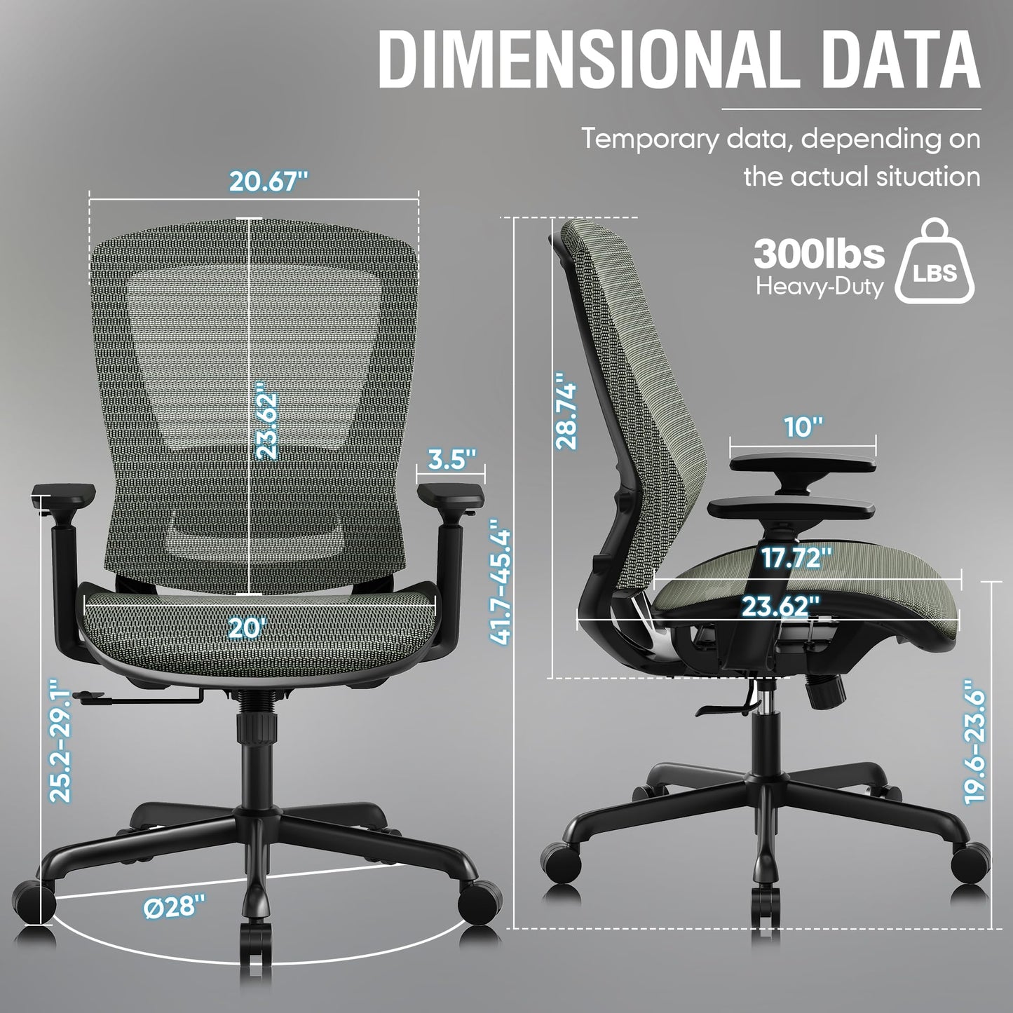 ELABEST Mesh Office Chair,Ergonomic Computer Desk Chair,Sturdy Task Chair- Adjustable Lumbar Support & Armrests,Tilt Function,Comfort Wide Seat,Swivel Home Office Chair (Dusty Sage)