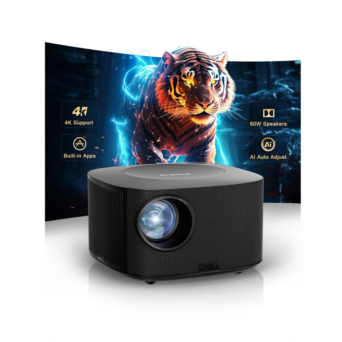 Outdoor-Projector-4K with WiFi and Bluetooth:[3500 Bright/60W Dolby Audio/Official Licensed Apps],Smart-Projector with AI Auto Focus,ONOAYO ONO5Pro 2.0 Movie Projector for Indoor/Outdoor 2026New