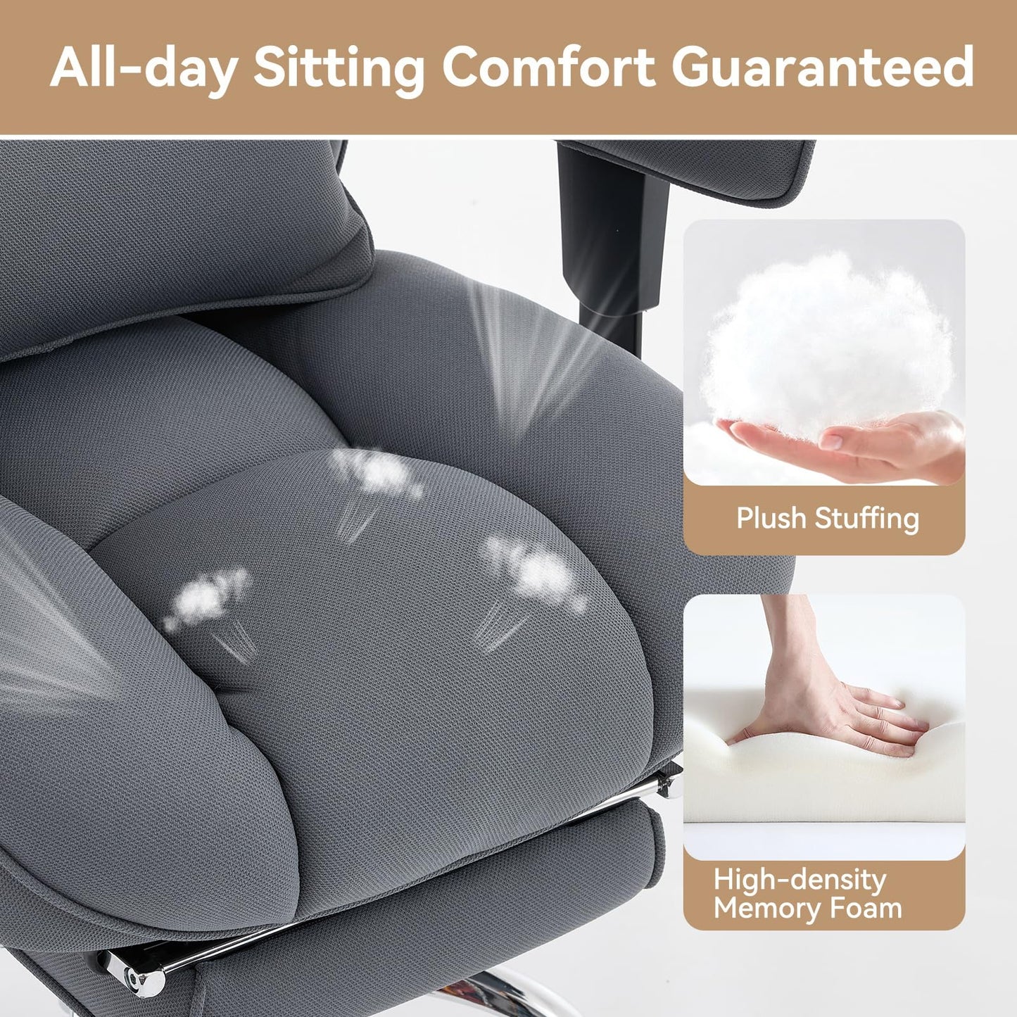 Efomao Big and Tall Office Chair with Footrest, 350lbs Heavy Duty Desk Chair, Extra Wide High Back Executive Office Chair for Long Hours, Reclining Home Office Chair with Breathable Fabric, Blue Grey