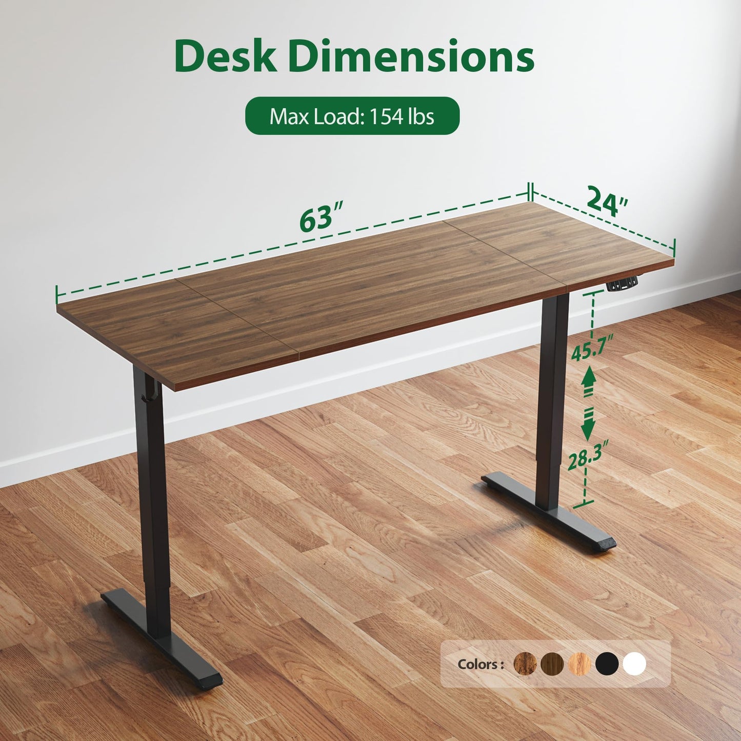 Agilestic Electric Standing Desk, 63 x 24 Inches Height Adjustable Desk, Sit Stand up Desk for Work Office Home, Splice Board, Dark Walnut