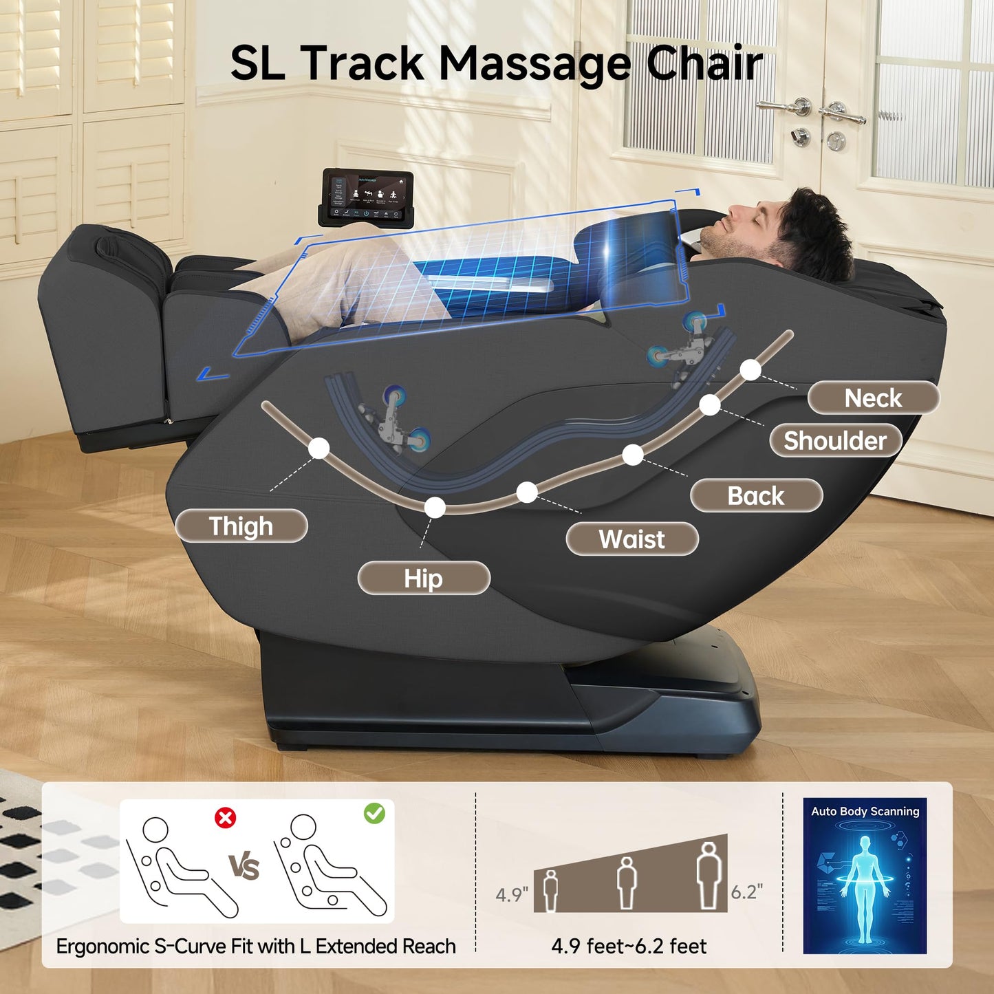 Real Relax 4D Massage Chair Full Body, Zero Gravity SL Track Recliner with Backlit Toch Pad, Negative Ion Purification, Aromatherapy, 20 Auto Modes, Yoga Stretching, Auto Body Scan, Black