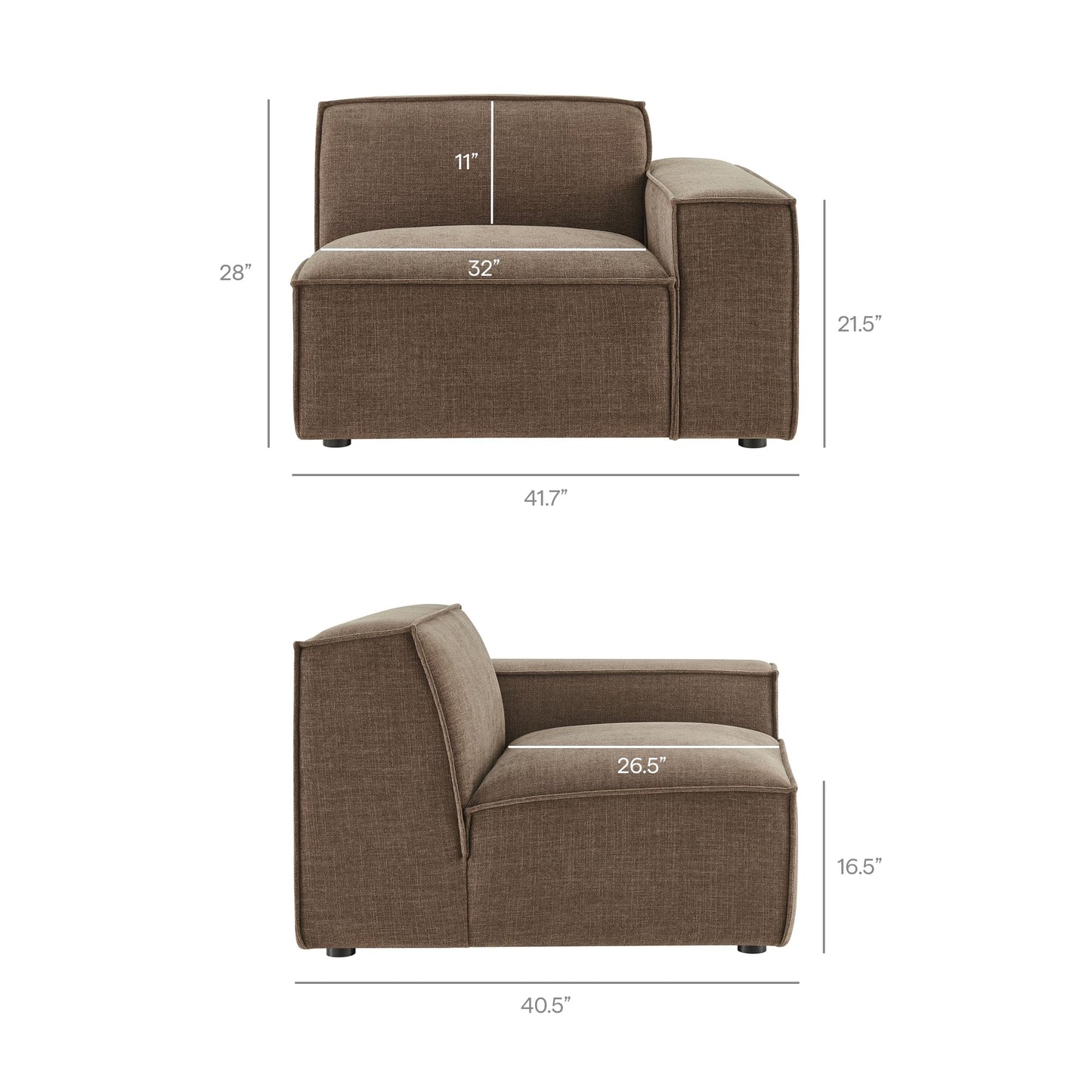 Modway Restore Performance Fabric Upholstered 4-Piece Modular Sofa Set with Ottoman in Mocha - Low Profile Sectional Sofa with Coil Seat Support and French Piping