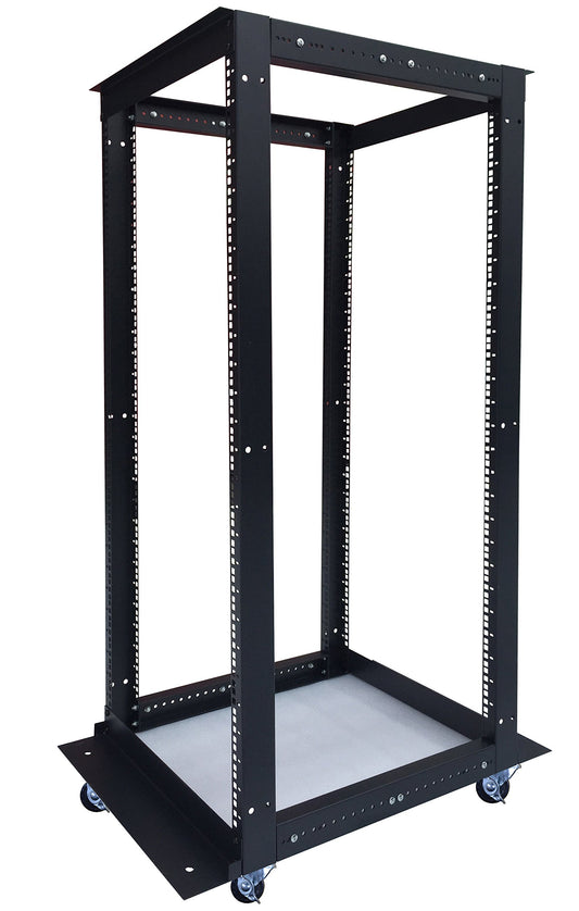 32U 4-Post Open Frame Server Rack – Adjustable Depth 24"–37", 19" Network Equipment Rack with Square Mounting Holes, Floor Standing Steel Rack for IT, AV & Telecom