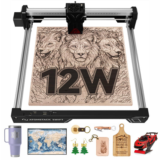 ATOMSTACK Swift 12W Laser Engraver and Cutter, 0.06mm High Accuracy Laser Engraving Machine for Wood and Metal, Dark Acrylic, DIY Laser Cutter with Eye Protection, Support Glass&Leather Engraving
