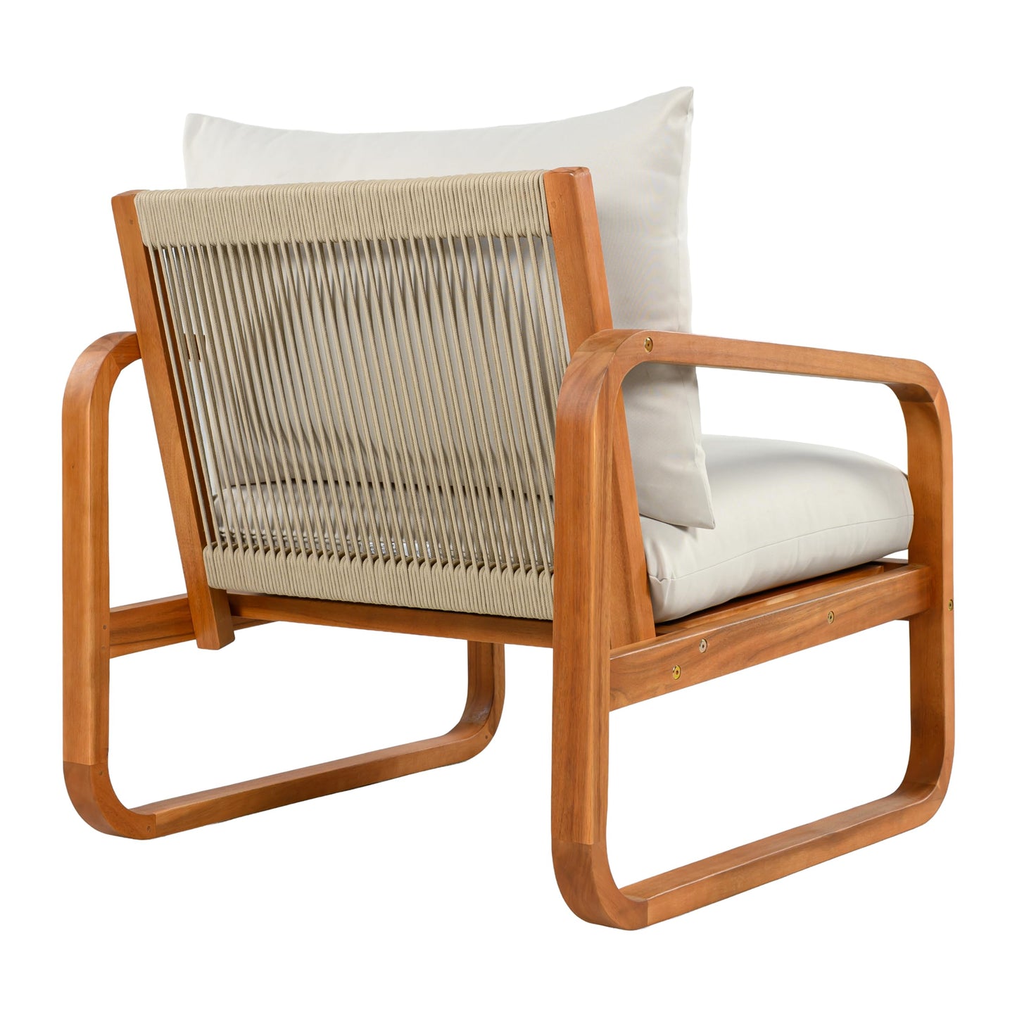 Merax Outdoor 4-Piece Acacia Wood Conversation Set - Patio 2-Seat Loveseat Sofa w/Cushion, 2 Armchair and Square Coffee Table for Backyard, Lawn, Balcony, Beige + Natural