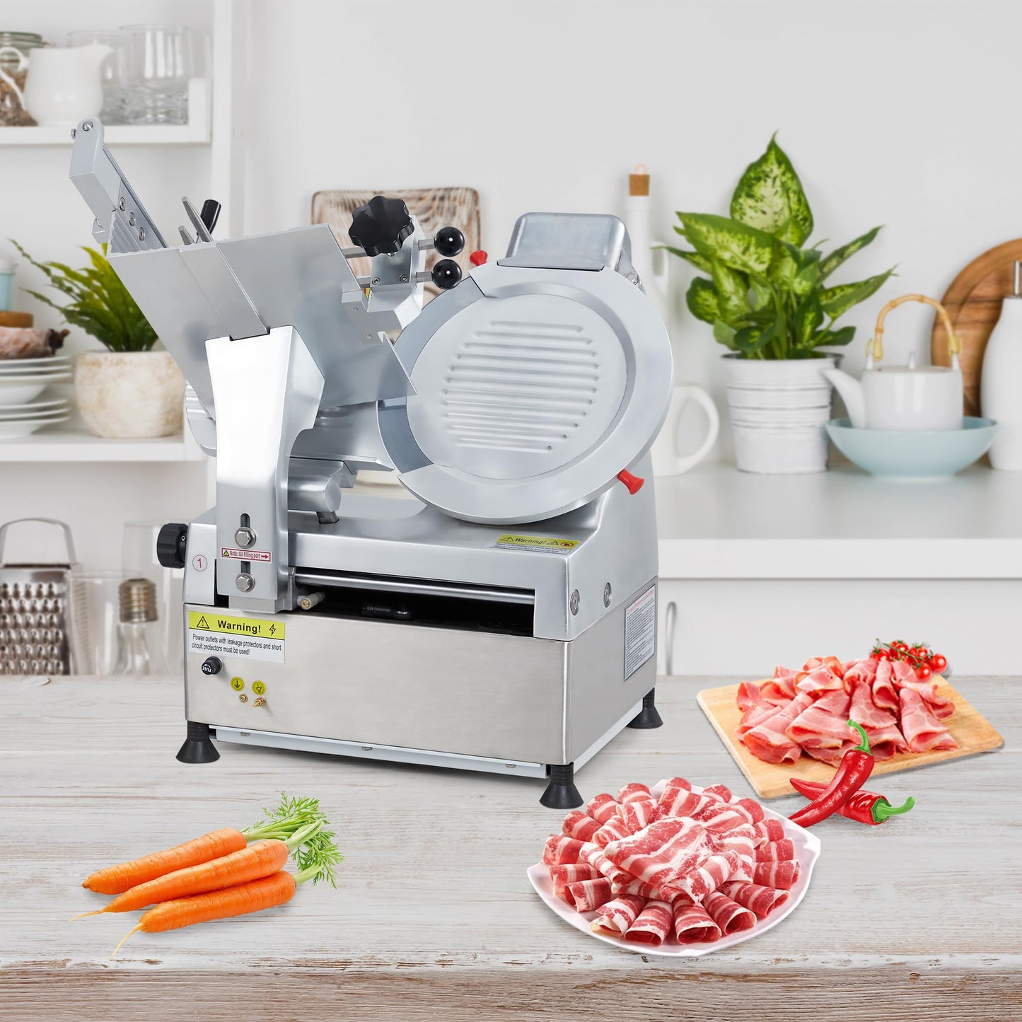 12" Commercial Meat Slicer 550W Dual Motors, Adjustable Thickness 0-14mm, with Safety Blade Cover & Sharpener - for Deli, Restaurant, Home Kitchen Slicing Beef, Ham, Vegetables