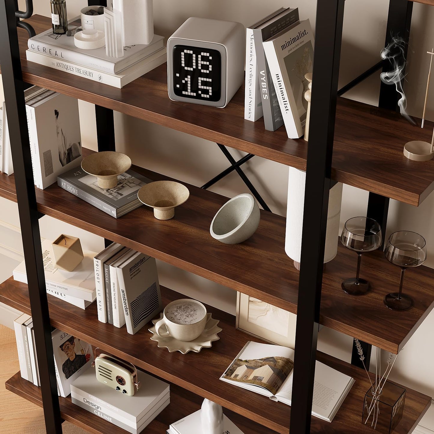 LZ-DONGMAN Bookshelf, Industrial Style Bookcase, Book Rack, Storage Rack Shelves in Living Room/Home/Office, Books Holder Organizer for Books/Movies (6-Tiers)