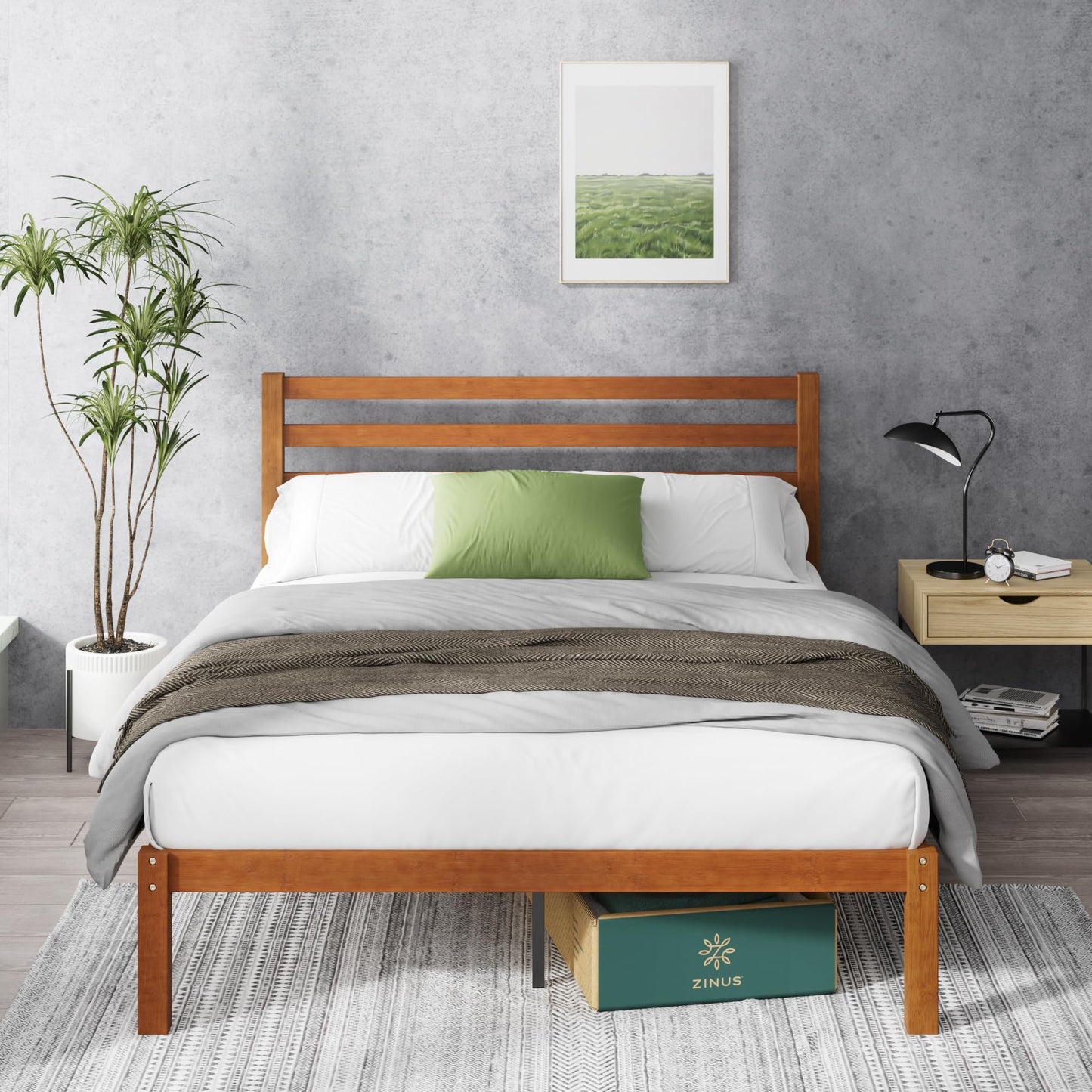 Zinus Leah Bamboo Platform Bed Frame with Headboard, No Box Spring Needed, Wood Slat Support, Easy Assembly, Queen