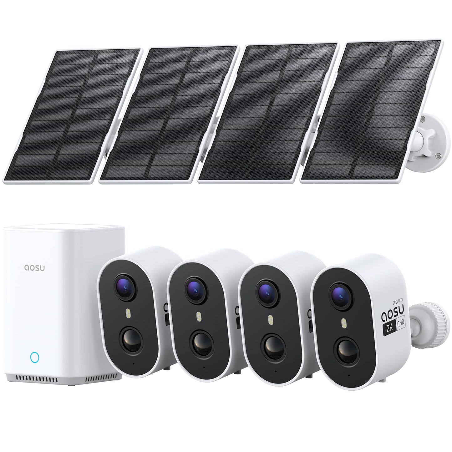 aosu Solar Security Cameras Wireless Outdoor, 2K HD Home Security Camera System, PIR + AI Human Detection, Color Night Vision, Easy to Set Up, Local Storage, No Subscription Required, 4-Cam Kit
