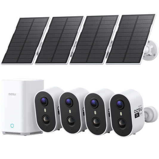 aosu Solar Security Cameras Wireless Outdoor, 2K HD Home Security Camera System, PIR + AI Human Detection, Color Night Vision, Easy to Set Up, Local Storage, No Subscription Required, 4-Cam Kit