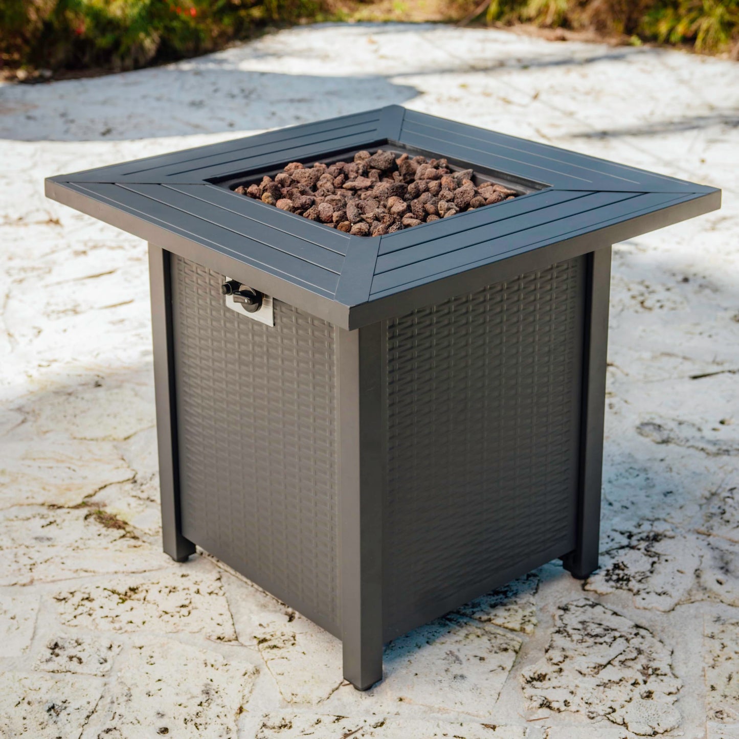 Nestl 28 Inch Fire Pit for Outdoor - 40,000 BTU Outdoor Propane Fire Pit Table with Lid, Rain Cover & Lava Rocks - Patio Fire Pit Table for Backyard Gatherings - Grey