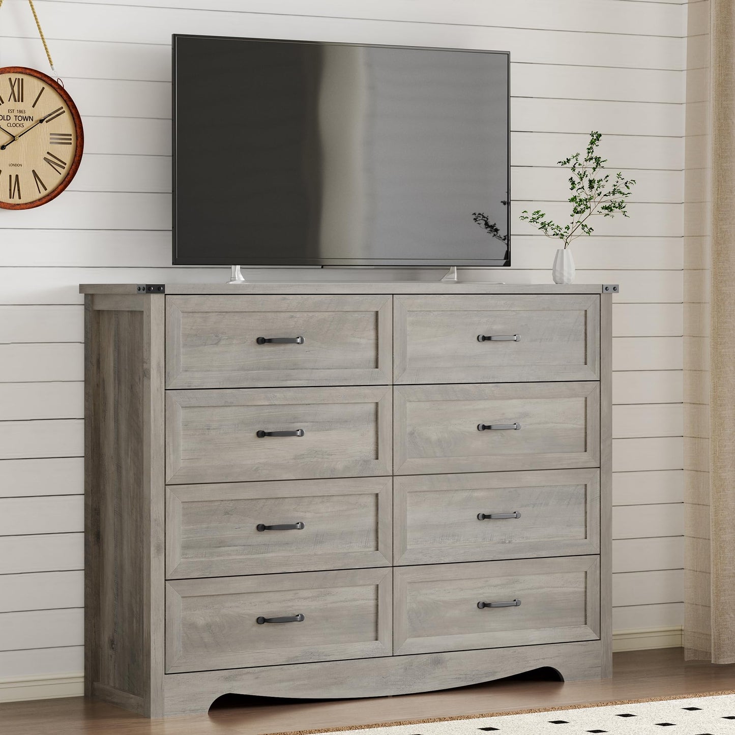BORNOON 8-Drawer Dresser for Bedroom, Modern Wooden Chest of Drawers with Metal Handles, Anti-Tipping Design, Sturdy and Stable Storage Organizer for Living Room, Entryway, Home Office, Standard