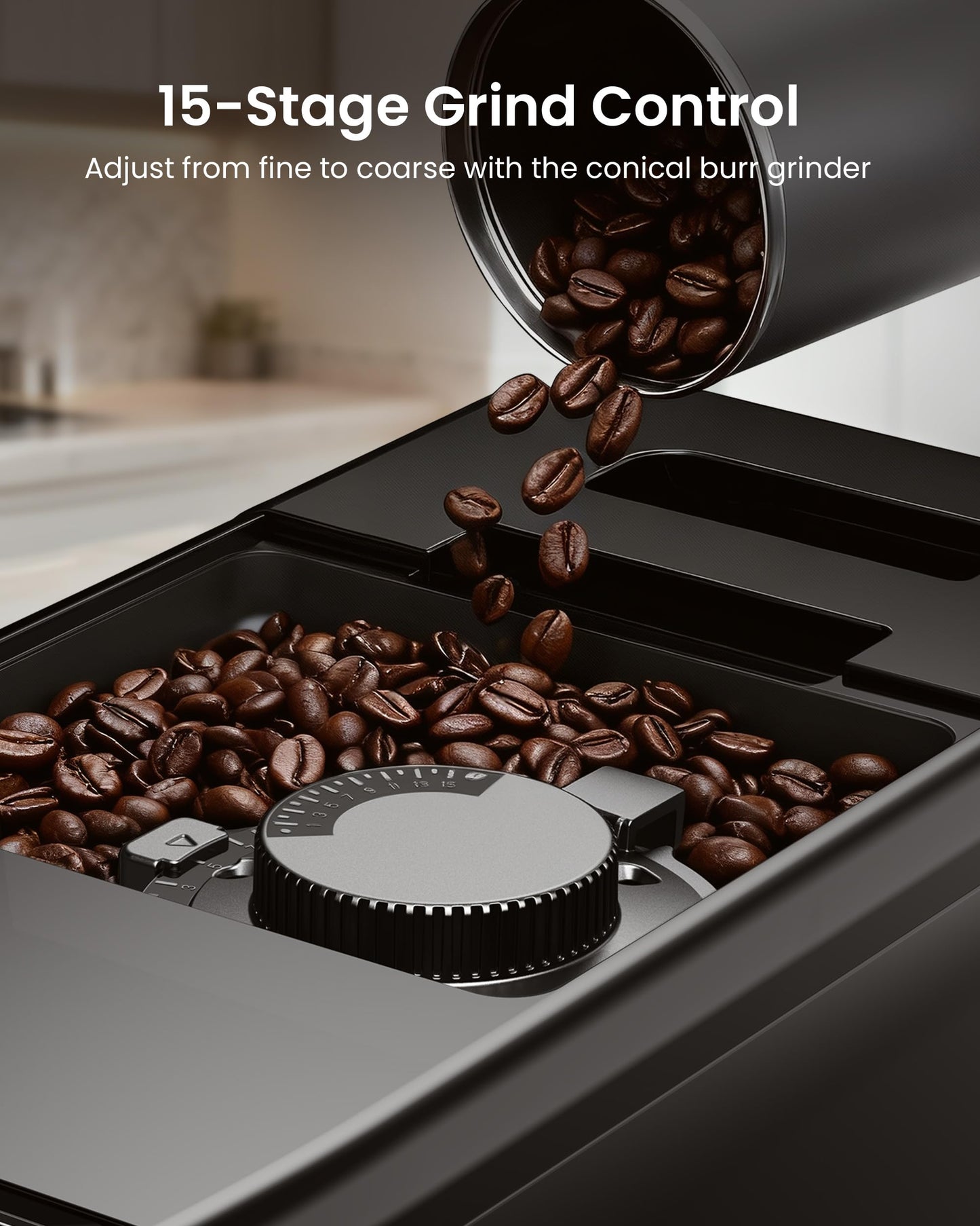 ICEVIVAL Fully Automatic Espresso Machine with Grinder, 20 Bar Coffee Maker with Milk Frother, Touchscreen Espresso Machine for Cappuccino, Latte & Americano, 15 Grind Settings, Self-Cleaning (Black)
