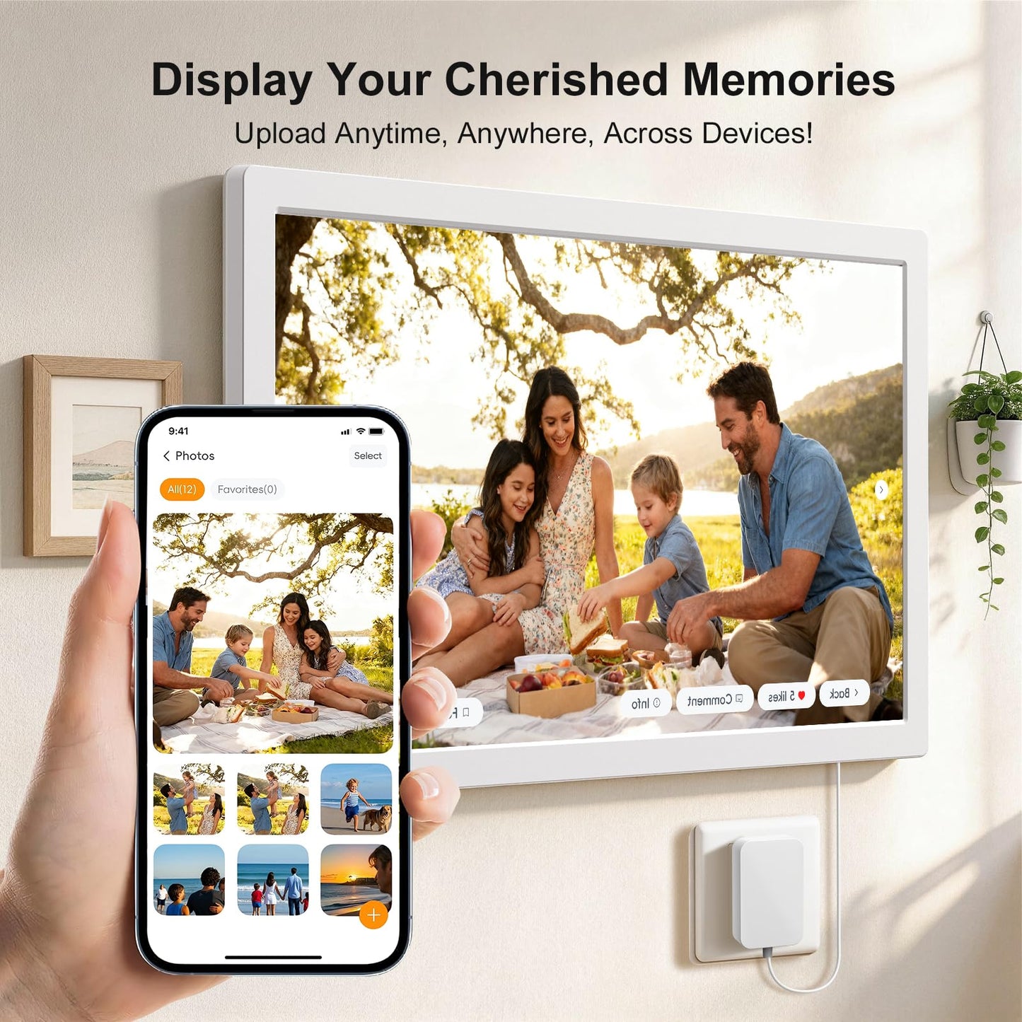 JSUSOU 24 Inch Magnetic Digital Smart Calendar for Refrigerator - Free APP & Touch Screen Chore Chart, Family Schedule Organizer & Interactive Electronic Calendar, Fridge/Wall Mountable, White