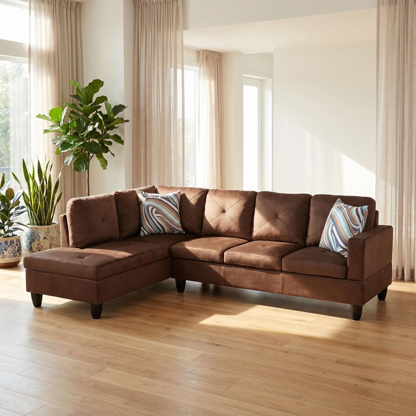 Trygoal L-Shaped Sectional Sofa, Modern 4-Seat Couch with Right Facing Chaise, Sectional Couch for Living Room, Apartment, Office, Brown